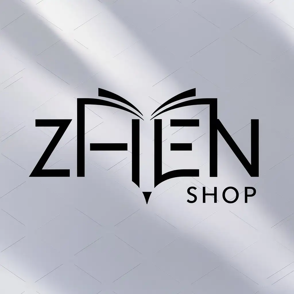 LOGO-Design-for-Zhen-Shop-Elegant-Typography-with-Book-and-Pen-Theme