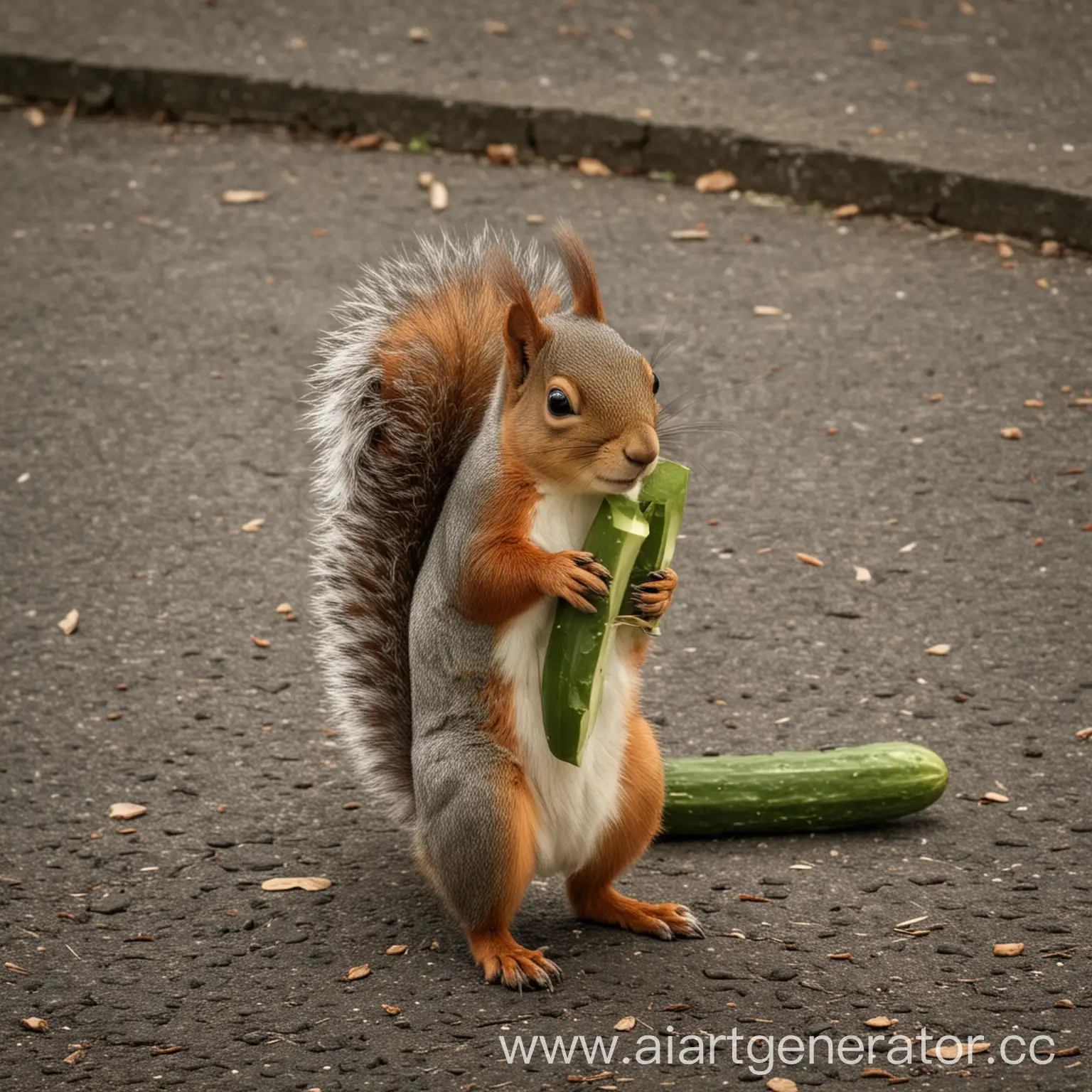 The squirrel goes to work in the morning and feels like a cucumber.