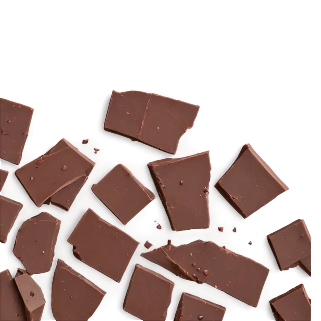 Chopped dark chocolate isolated on white, top view