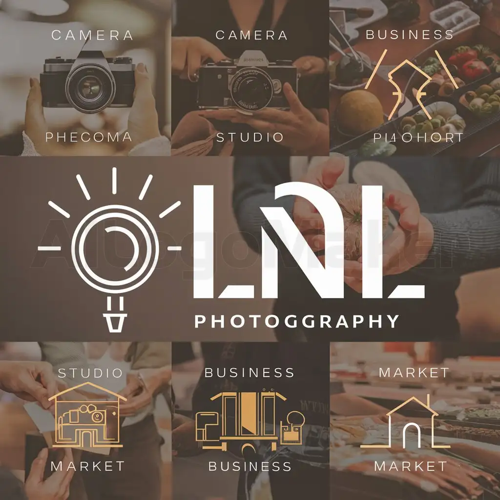 a logo design,with the text "LNL", main symbol:lens,light,camara,studio,business,market,comfortable,genuine,Moderate,clear background