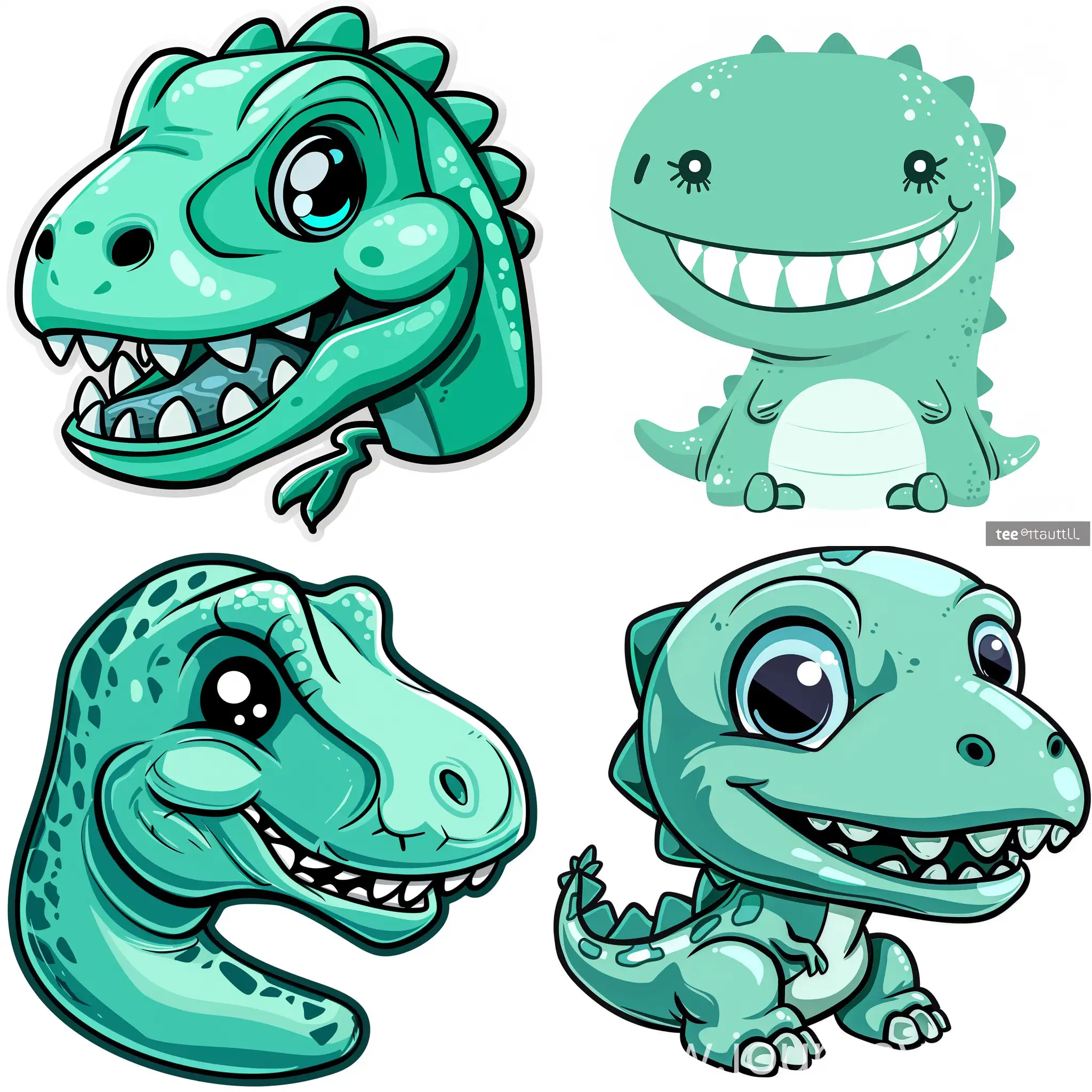 mini cyan-green trex head, cute, vector drawing in the 2D game, cartoon style, vector illustration, soft color tone, outline, by teeturtle, clean background, Trending on artstation