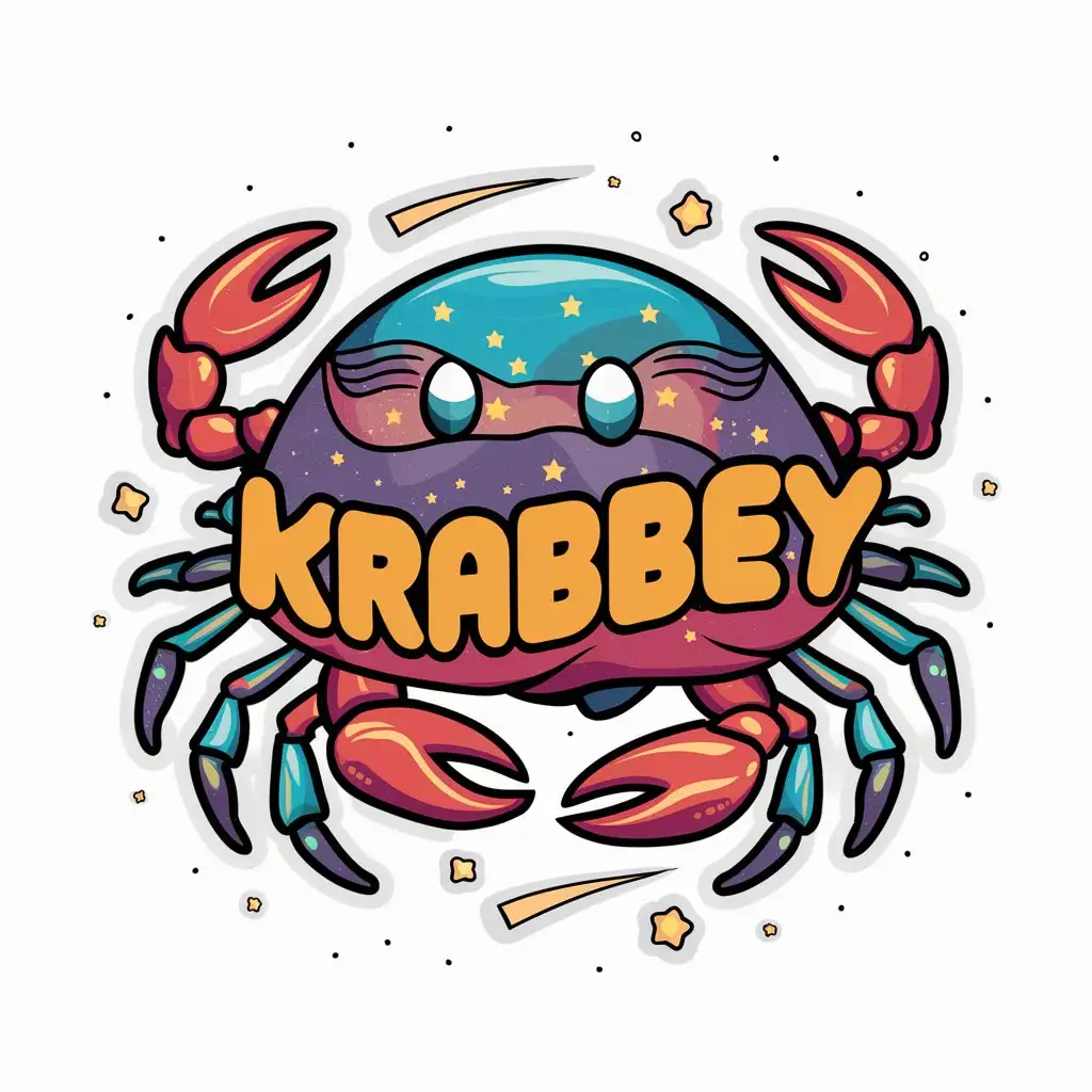 custom logo. trippy space crab with the words "Krabbey"