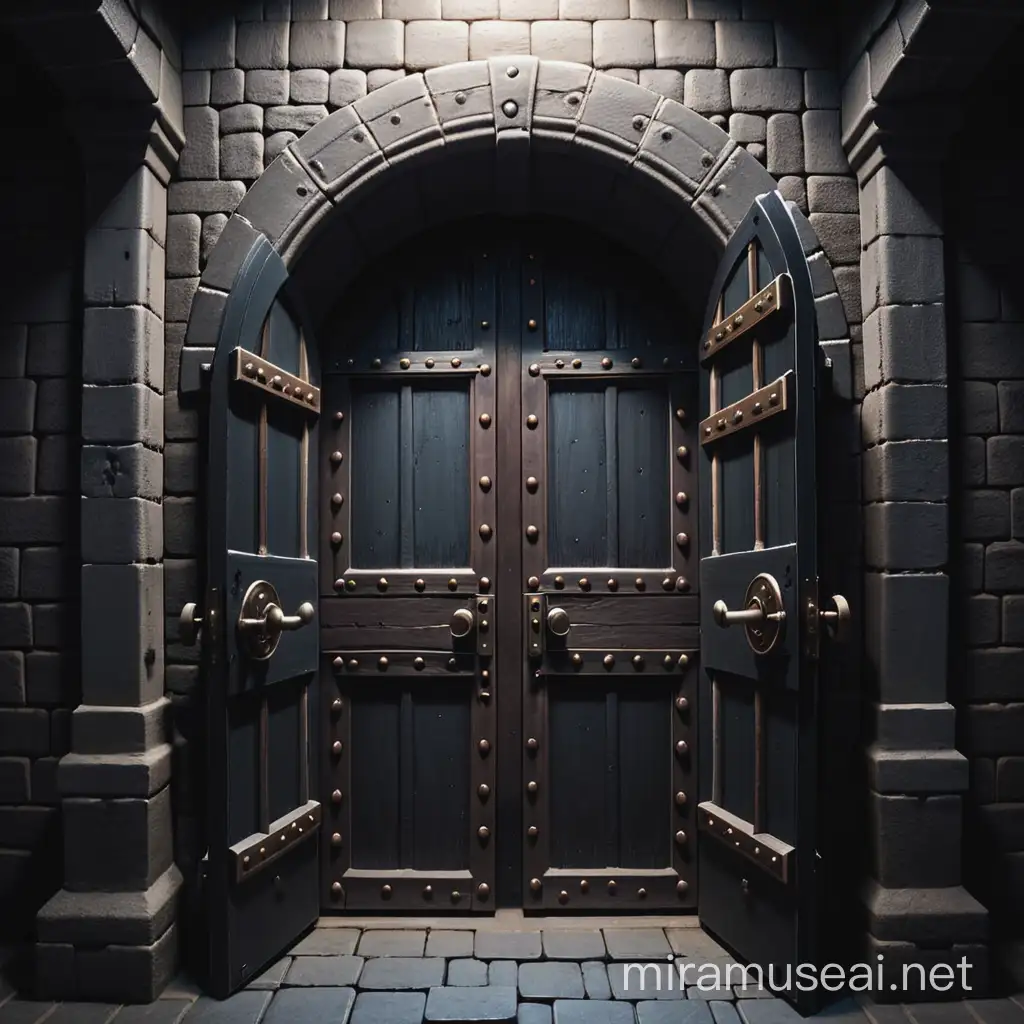 The huge door consisting of many small doors leads to the dark dungeon.