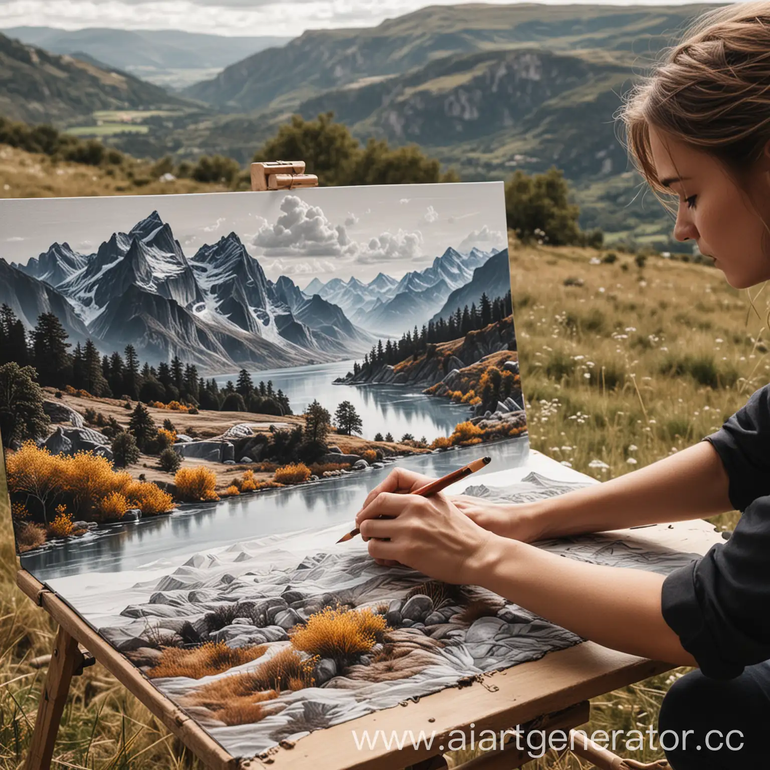 Artist-Painting-Landscape-on-Canvas-with-Special-Gloves