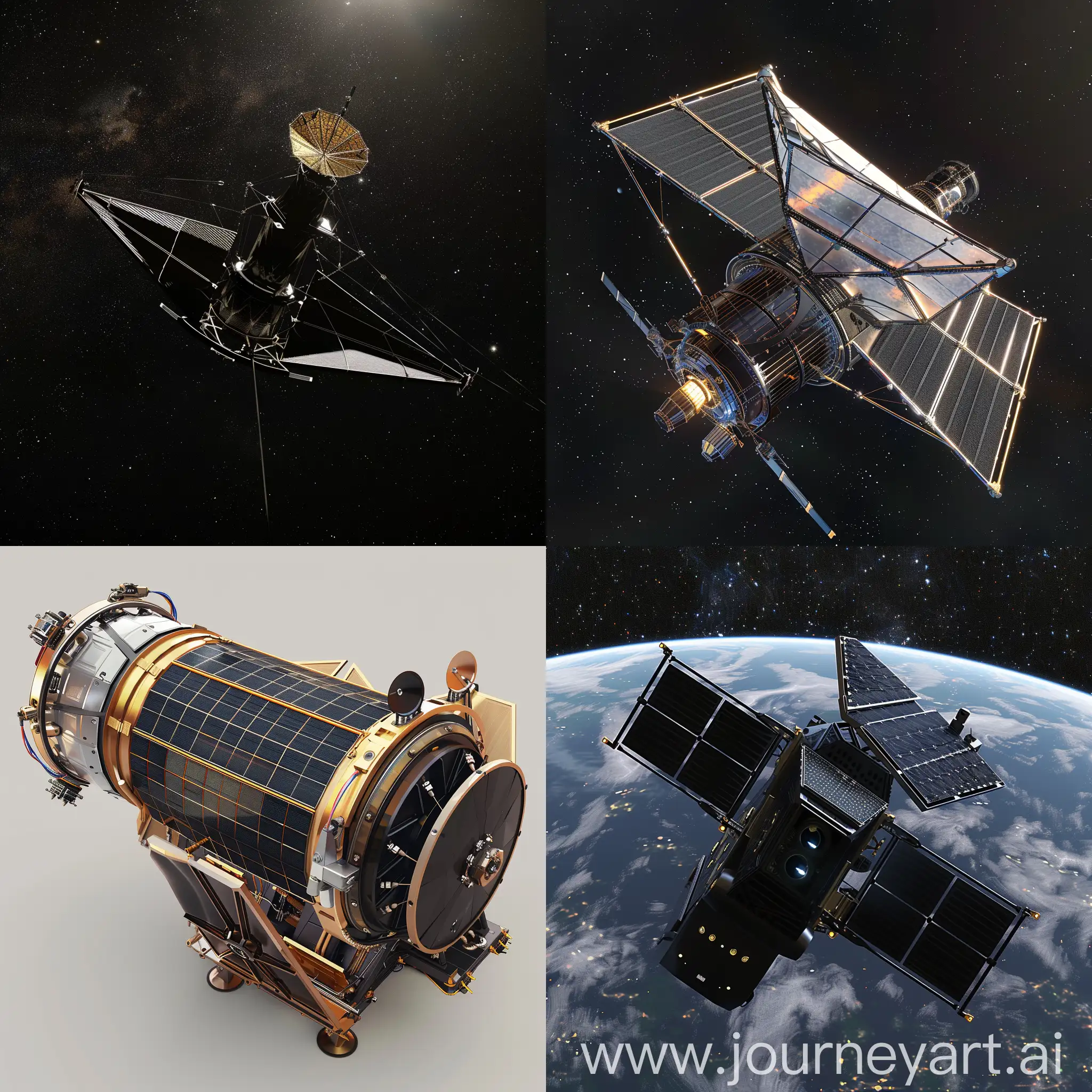 Sci-Fi space telescope, Advanced Science and Technology, Advanced Achievements of Science and Technology, Adaptive Optics, Ultra-Lightweight Materials, Advanced Detectors, AI-Driven Data Analysis, Nanotechnology Coatings, Solar Sail Propulsion, Quantum Communication, Robotic Maintenance, Multi-Spectral Imaging, Exoplanet Atmosphere Analysis, Solar Panel Wings, Thermal Control System, Aerodynamic Shape, Modular Design, Starshade, Communication Arrays, Protective Coating, Docking Ports, Spacecraft Integration, Orbital Adjustment Engines, In Unreal Engine 5 Style --stylize 1000
