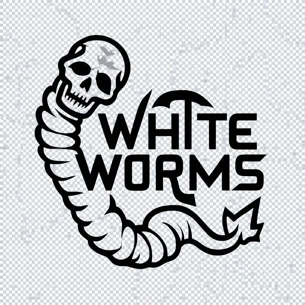 a logo design,with the text "WHITE WORMS", main symbol:worm with skull,Moderate,be used in Religious industry,clear background