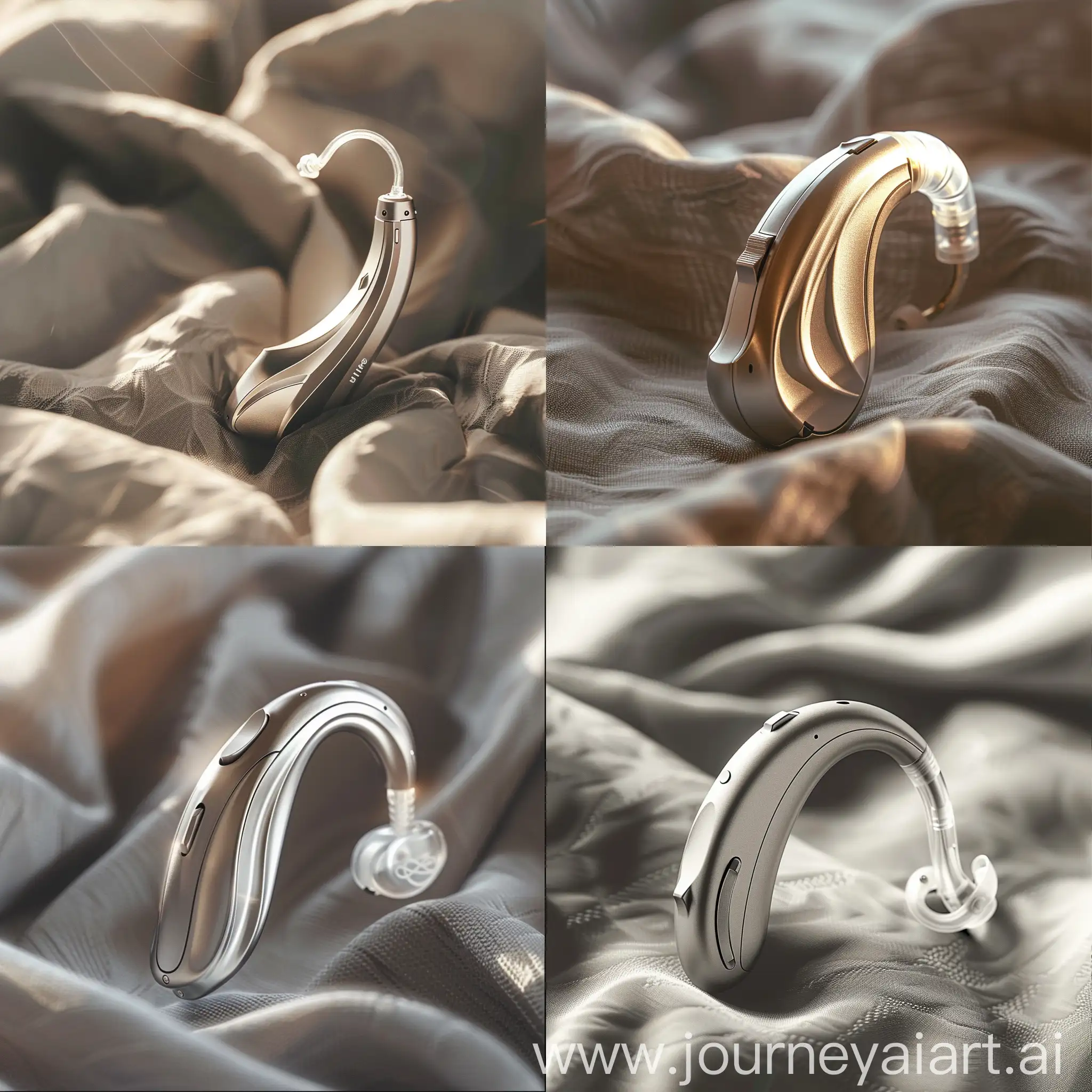 Sophisticated-Silver-Hearing-Aid-on-Soft-Fabric-Background