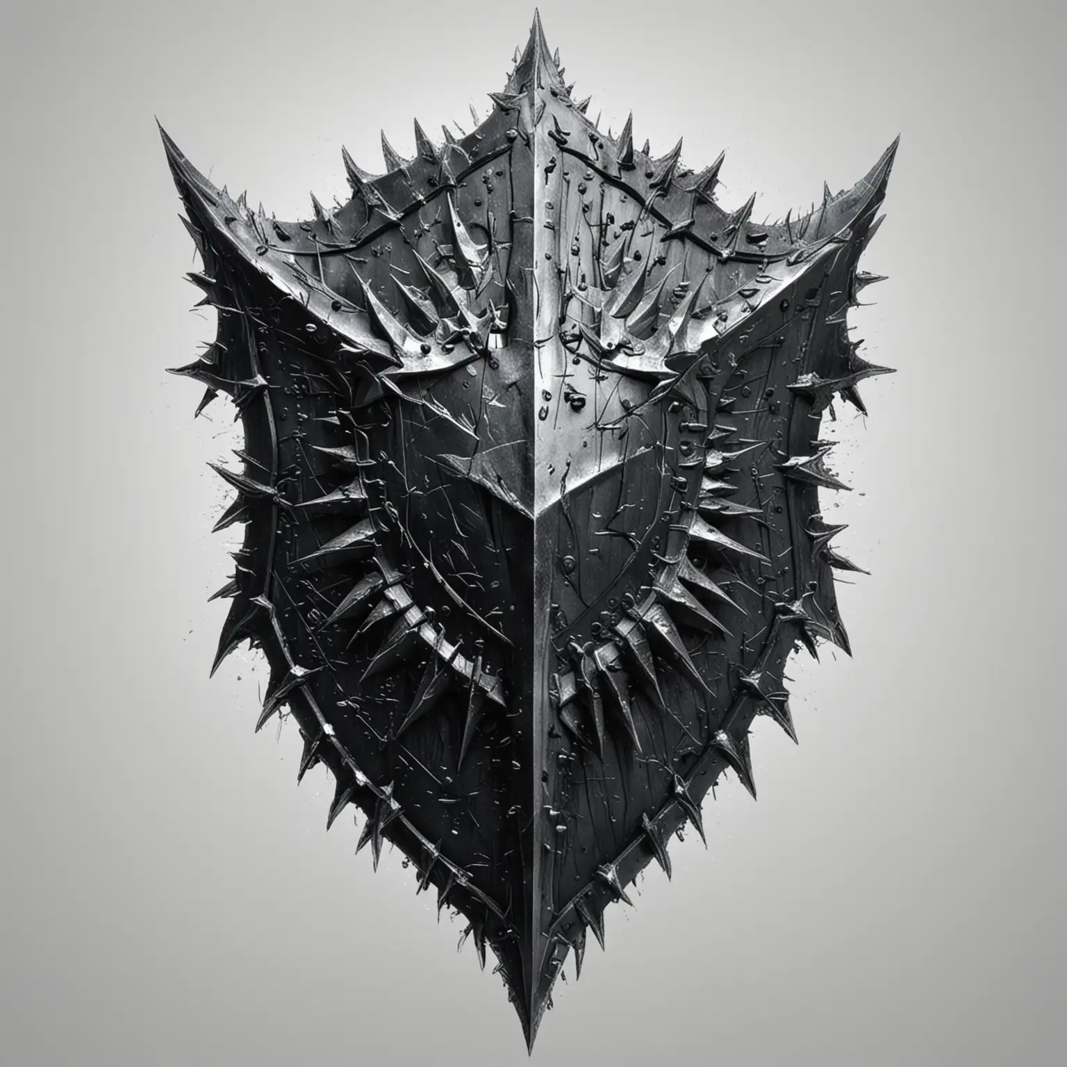 Mystical-Black-Ice-Shield-with-Intricate-Spikes-on-White-Background