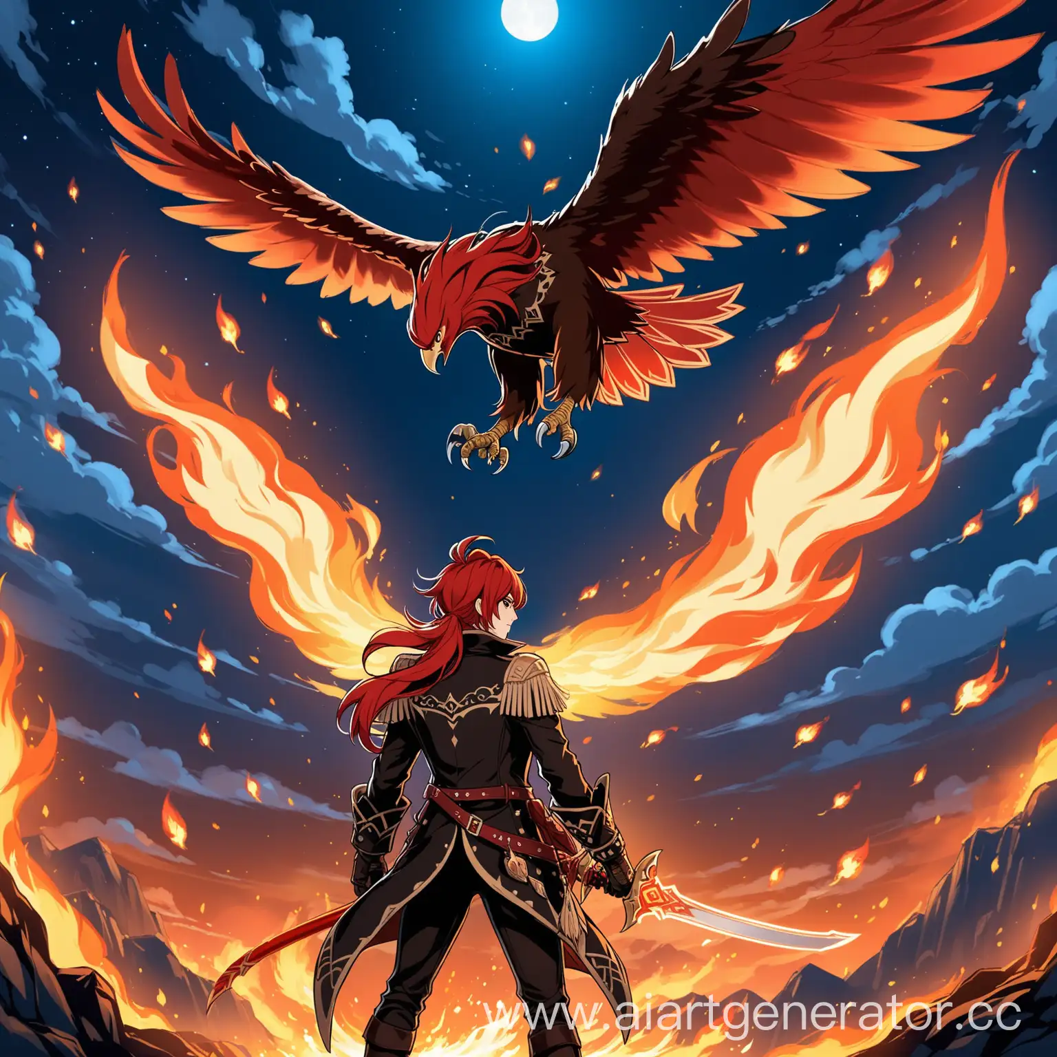 Diluc-from-Genshin-Impact-Fiery-Night-Encounter-with-Eagle
