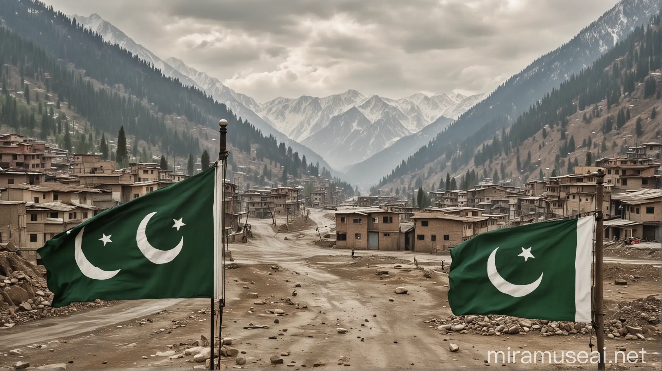 Pakistan Occupied Kashmir Pakistani Flag Against Mountainous Landscape