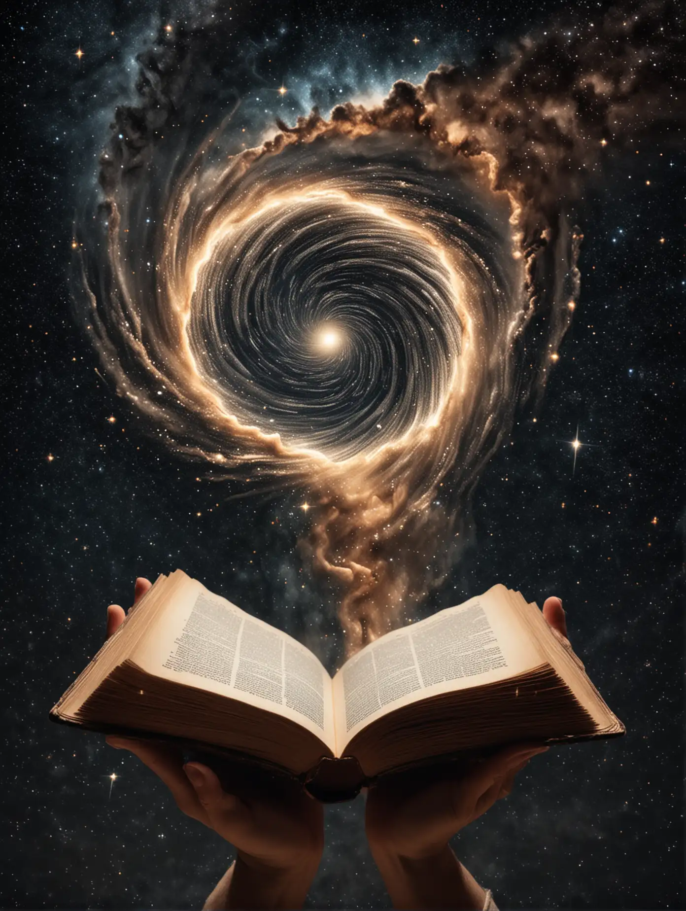Hands Holding Book to the Stars with Vortex