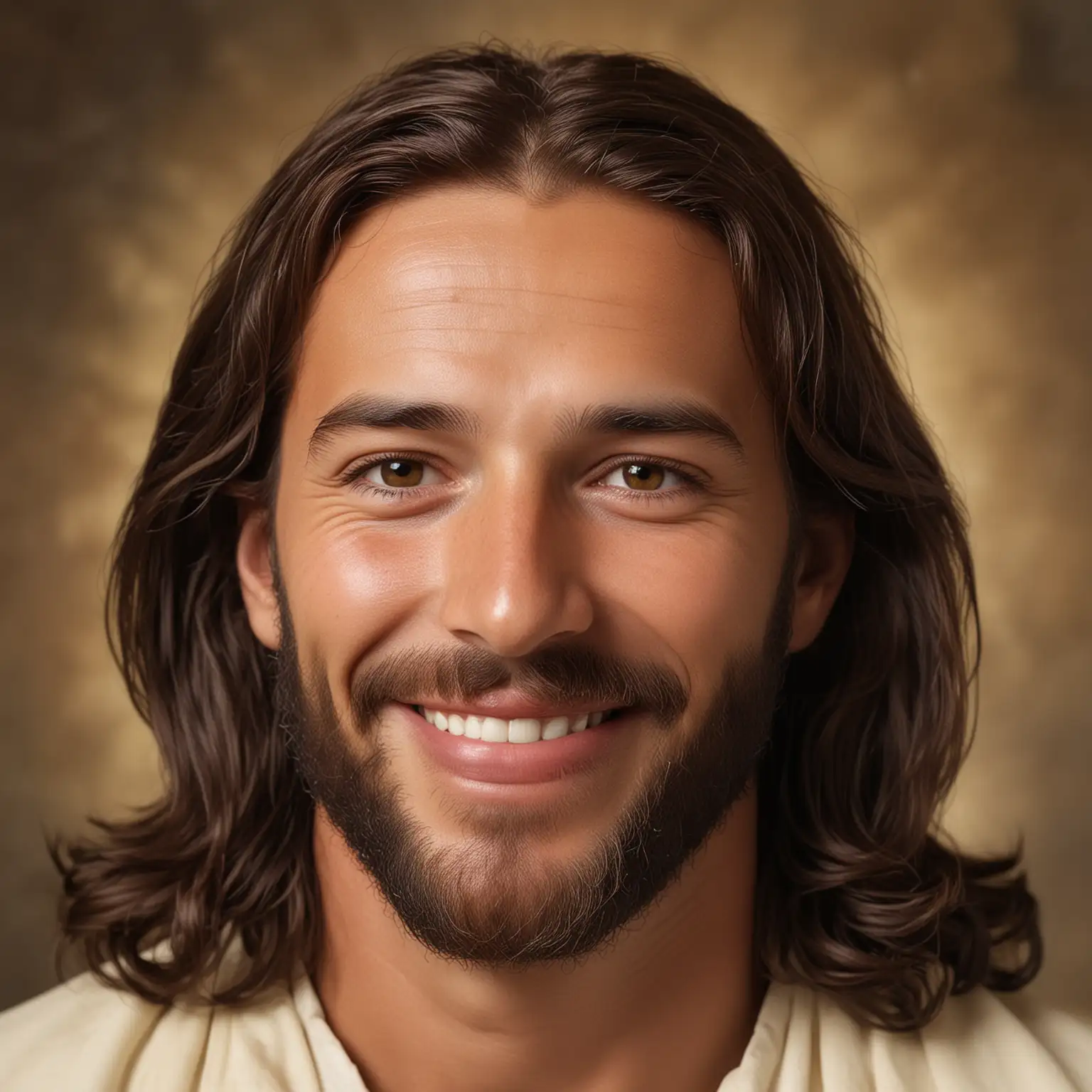 Smiling Portrait of Jesus Serene and Compassionate Religious Art