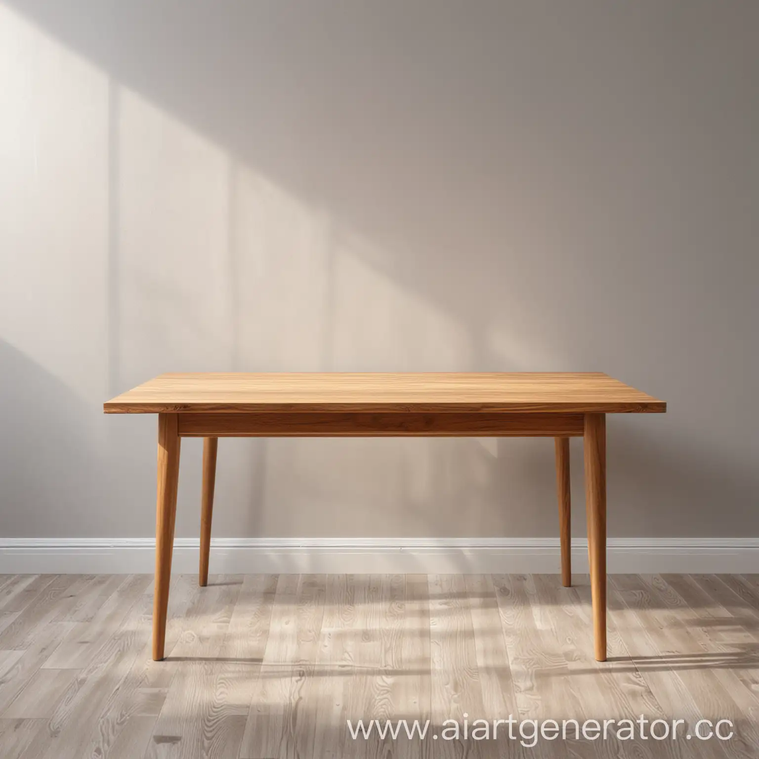 Light-Wooden-Table-Against-Sunlit-Gray-Wall