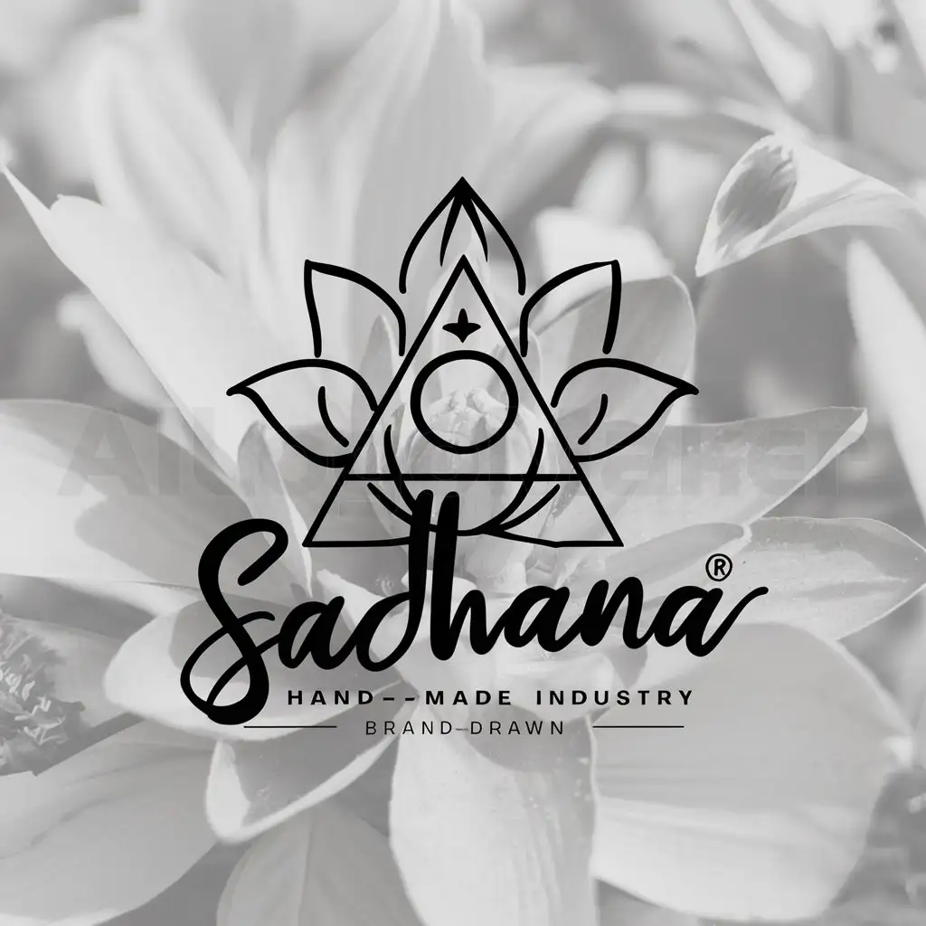 a logo design,with the text "Sadhana", main symbol:lotus, triangle, moon,Moderate,be used in Hand made industry,clear background