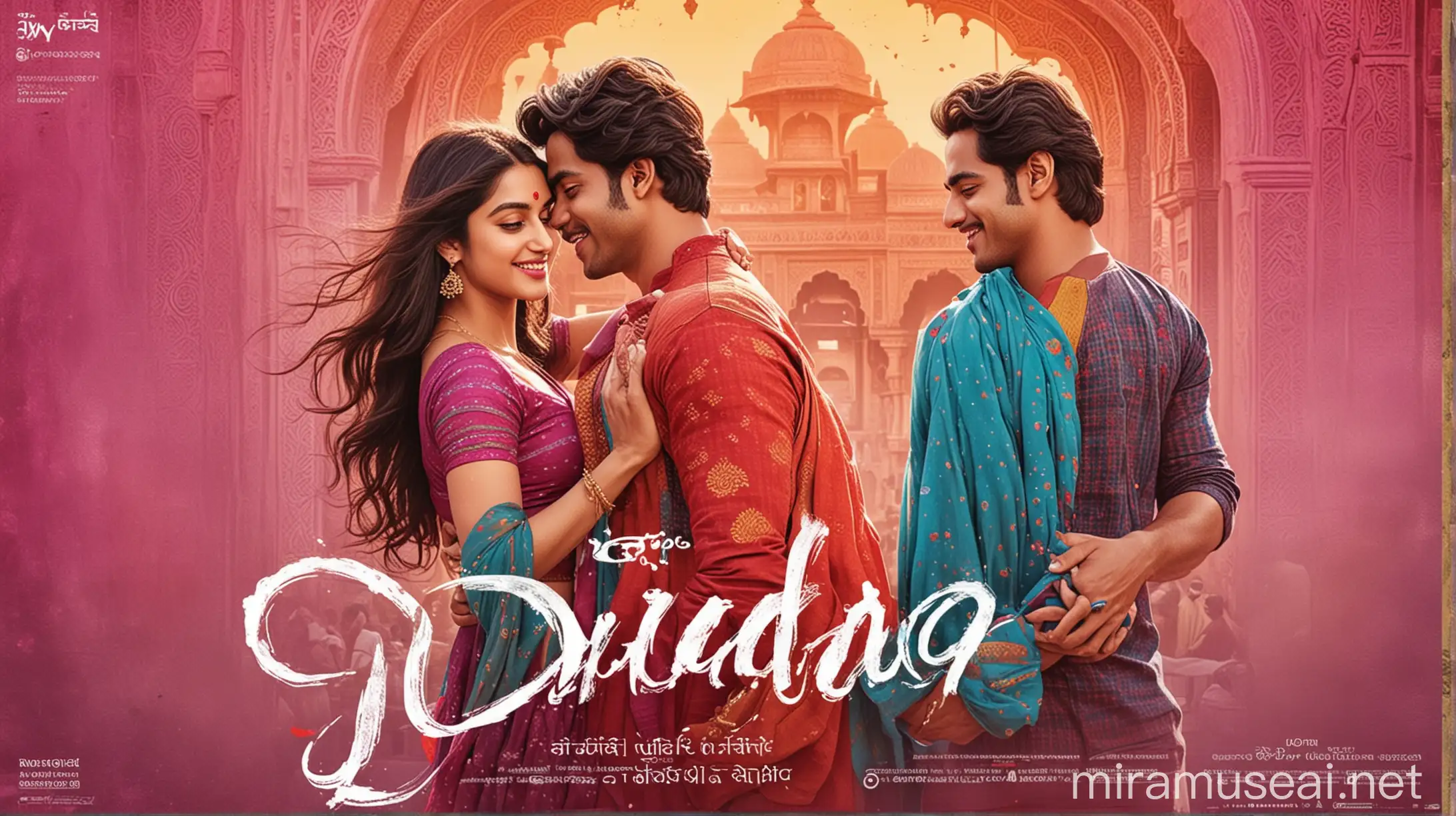 Create a Bollywood movie poster The poster should have a touch of glamour, and mystery, which draws the audience into the world of the film at first glance. , Indian Gujarati Couple Title: "Dhadak Dhadak Dil Dhadke"

