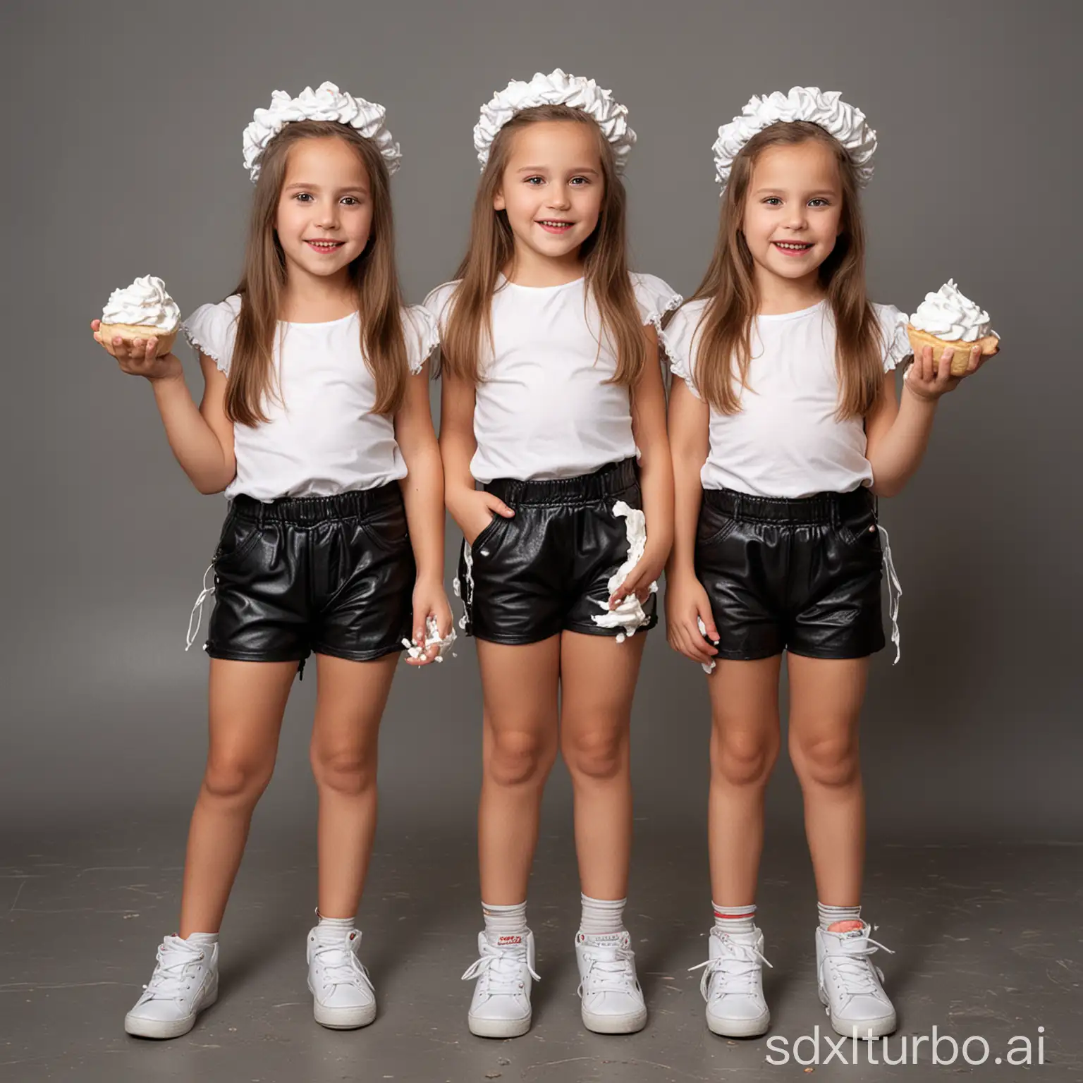 Children Girls with whipped cream off the Leather Pants