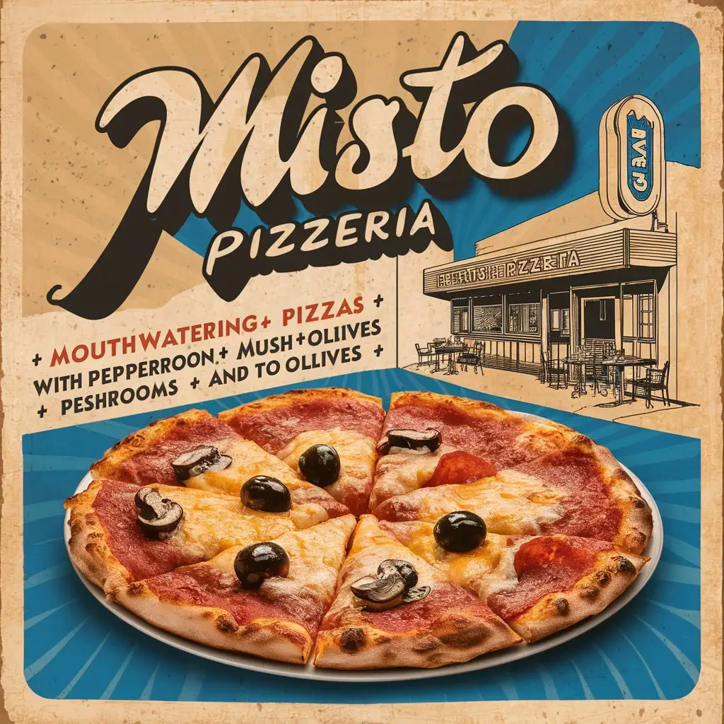 Vintage Pizza Restaurant Flyer Misto Pizzeria in Beige and Blue