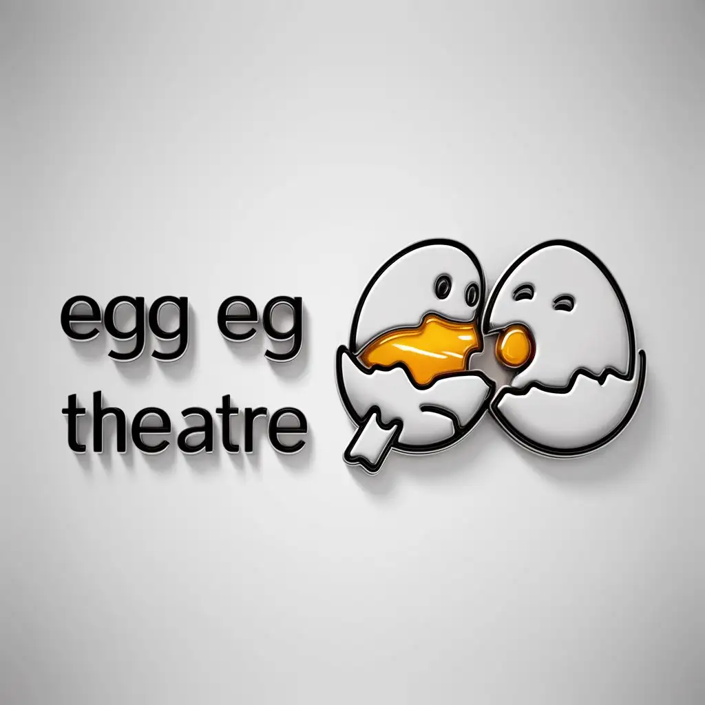 a logo design,with the text "Egg Egg Theatre", main symbol:two eggs/cartoon/warm/funny/bizarre/3D/couple/high quality/playful/frying egg/yolk/shell/erotic/friendly/happy,Minimalistic,be used in Internet industry,clear background