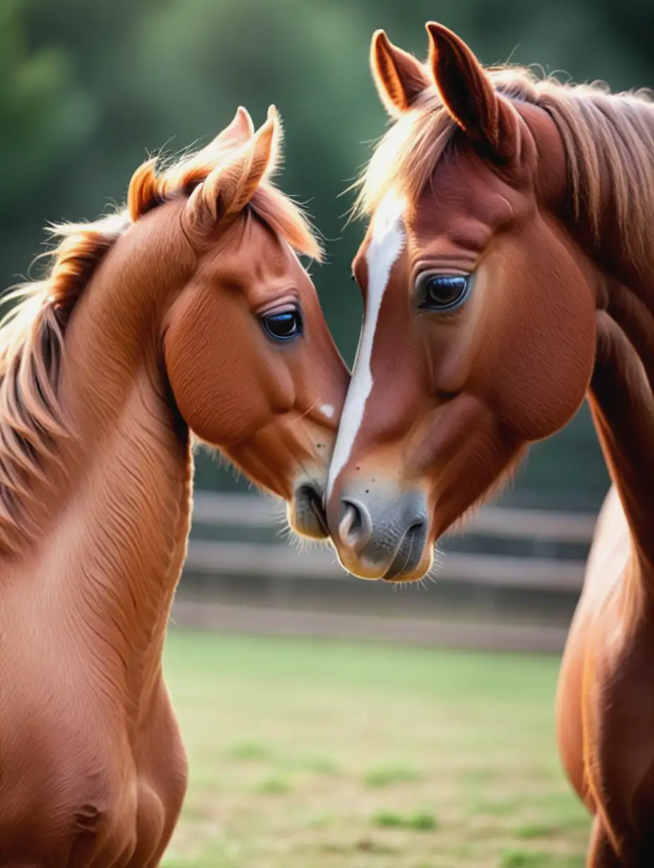 Affectionate Horses Nuzzling in Pasture