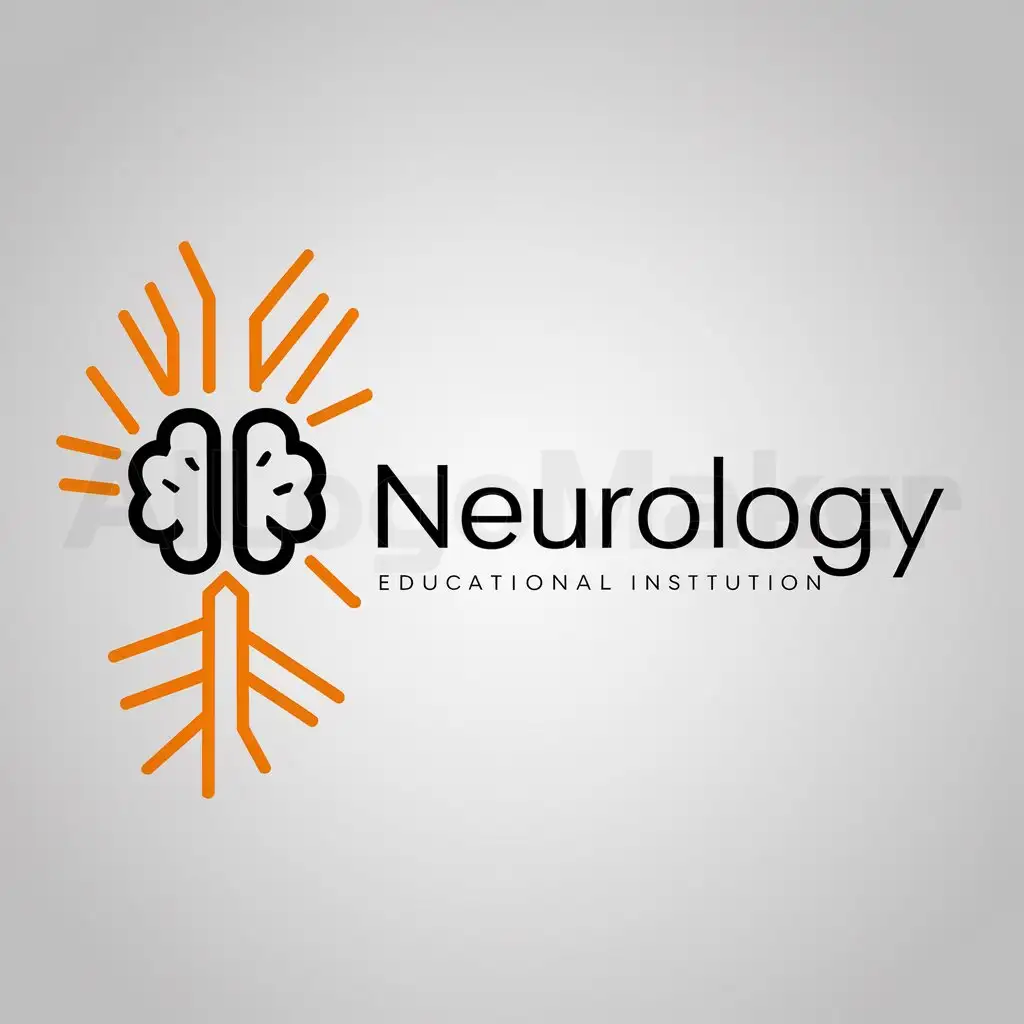 a logo design,with the text "Neurology", main symbol:a brain connected to a spinal cord with nerves in orange,Moderate,be used in Education industry,clear background