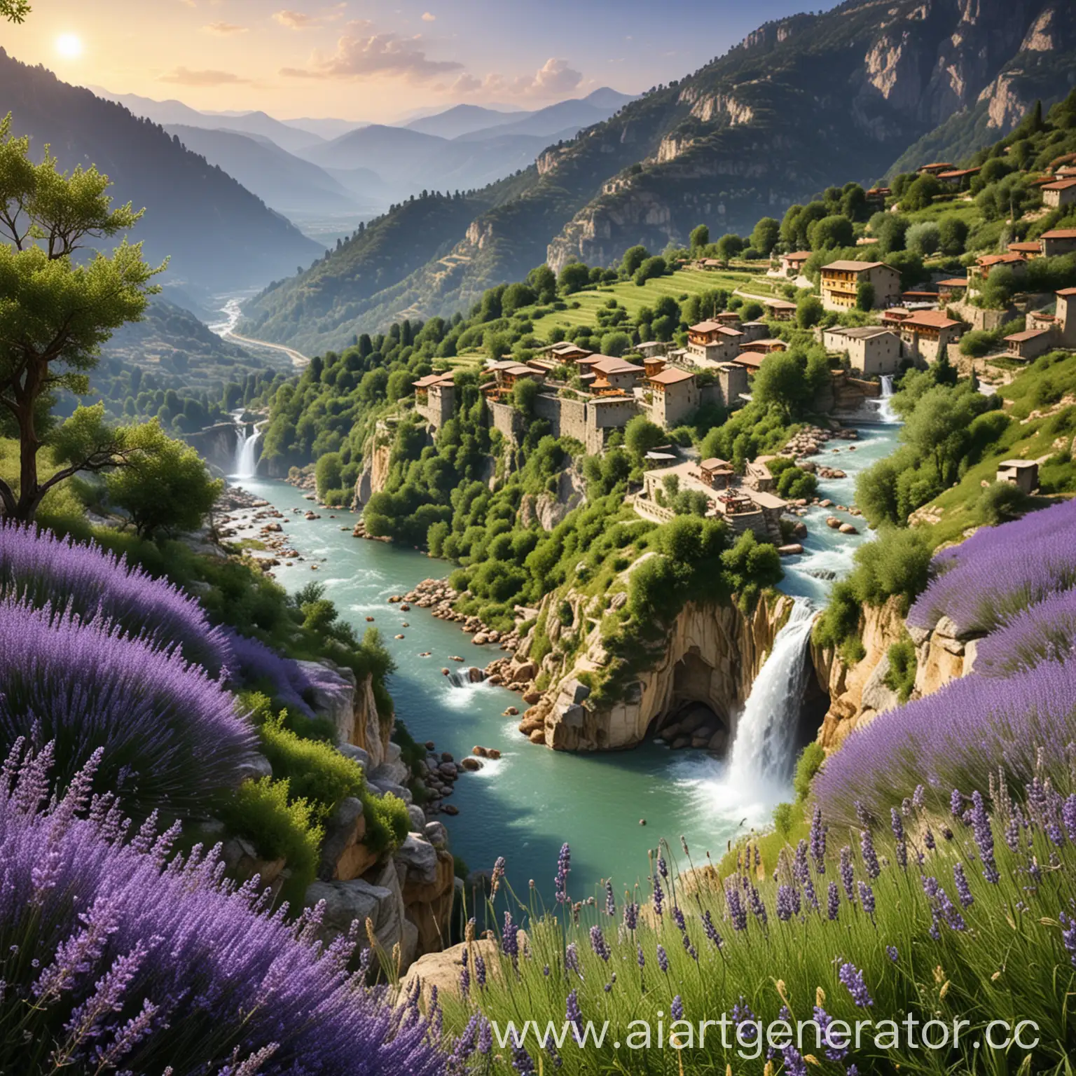 Tourists-Enjoying-Tranquil-Mountain-Scenery-and-Aromatic-Lavender-Fields