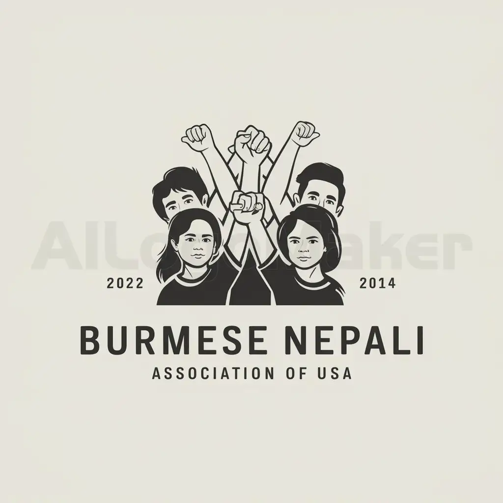 a logo design,with the text "Burmese Nepali association of USA", main symbol:alot of young nepali people unite and motivate,Moderate,clear background