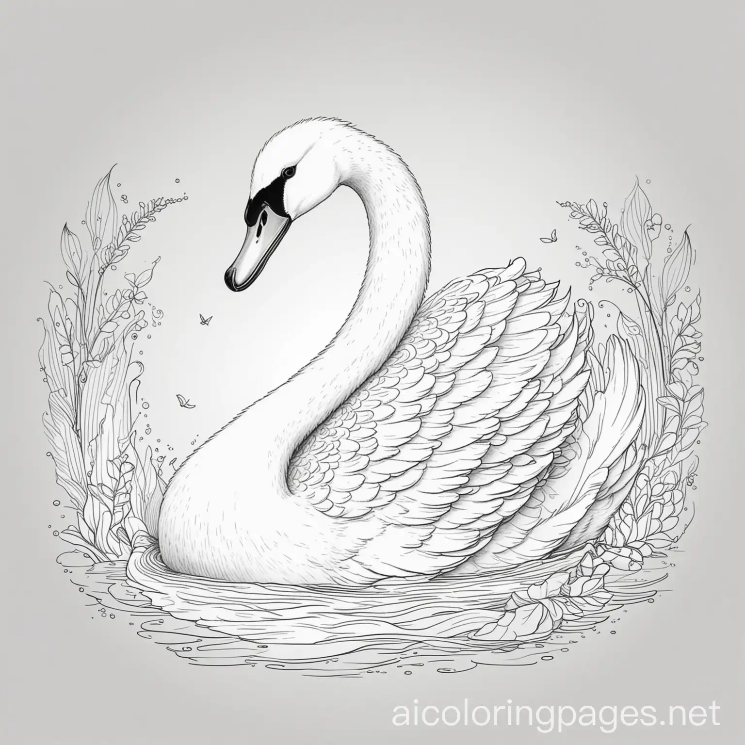 A sweet swan to color, Coloring Page, black and white, line art, white background, Simplicity, Ample White Space.