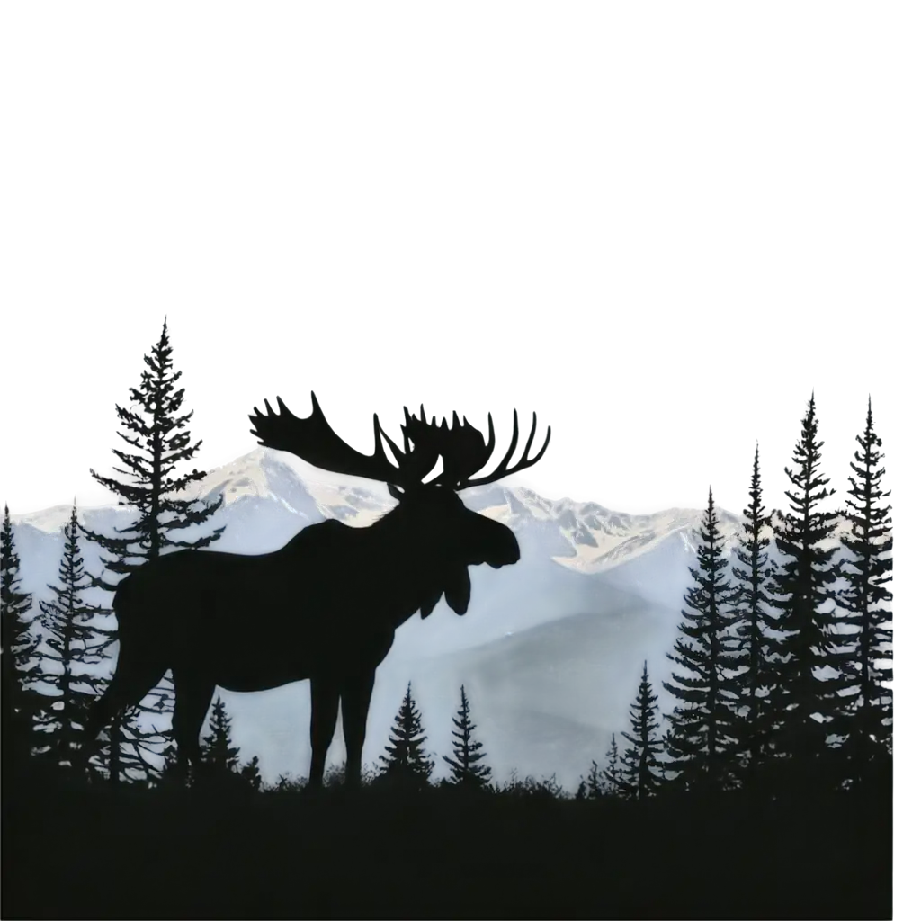 moose silhouette in front of mountains