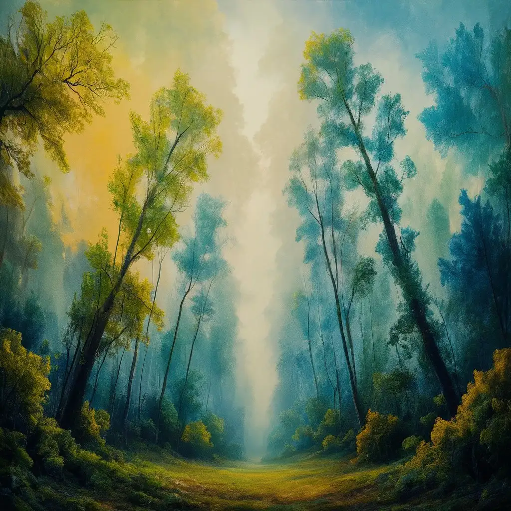 Create colorful painting that is done on canvas that is devoid of humans just landscape