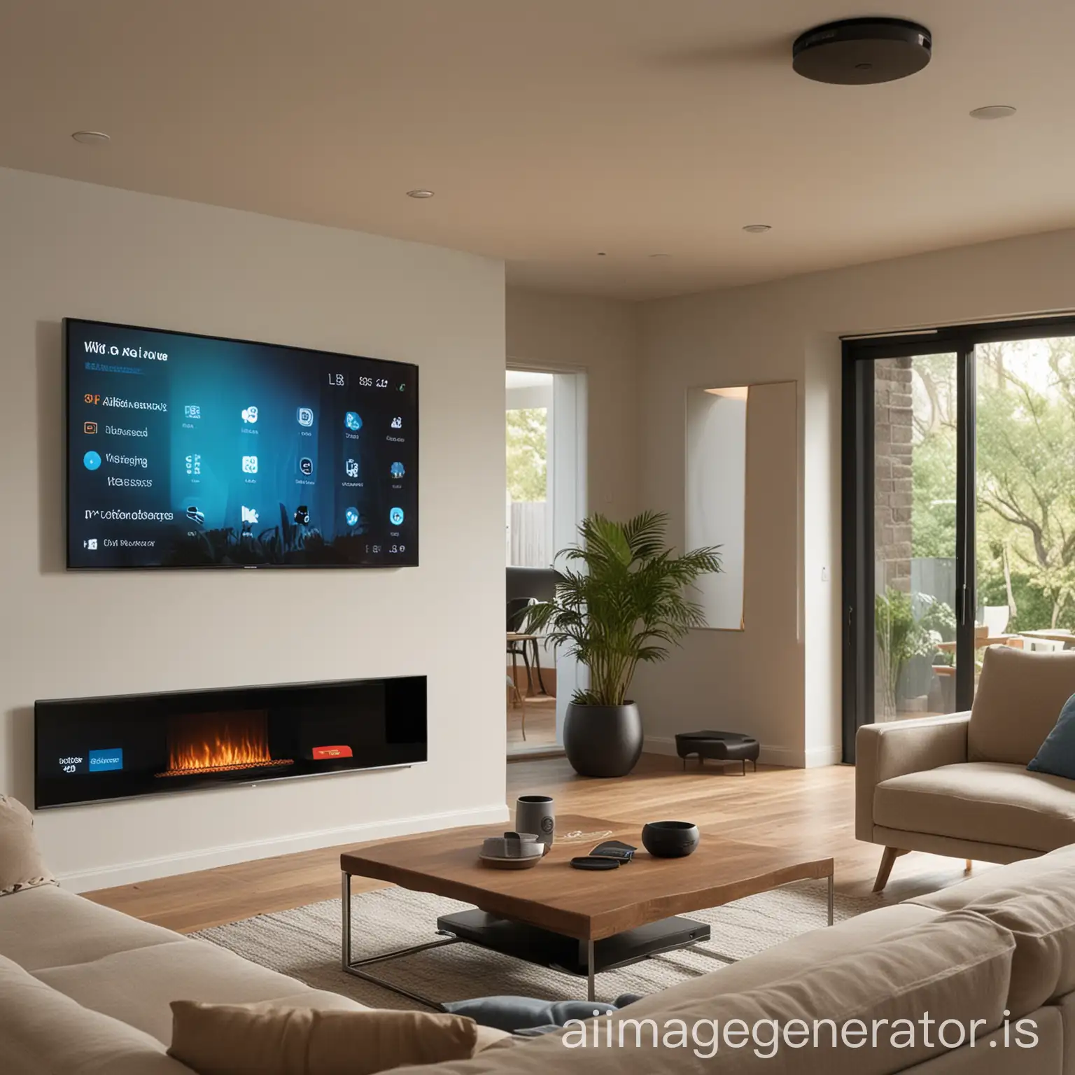 living room of a house with Alexa, screens and technology tools