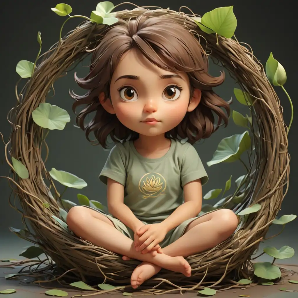 Young Girl Sitting in a Lotus Pose Nest Logo