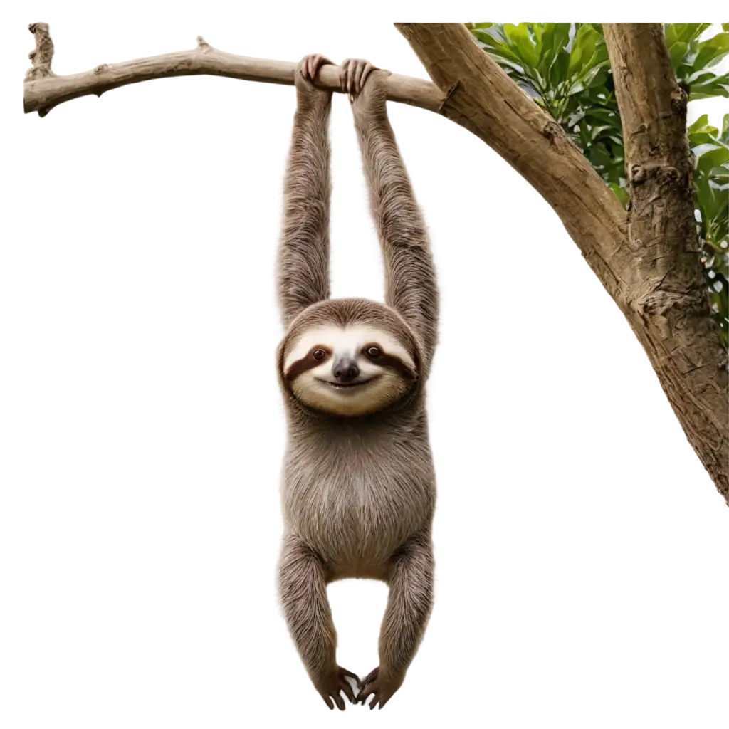 Adorable-PNG-Image-of-a-Sloth-Hanging-from-a-Tree-Captivating-Nature-in-Crisp-Detail