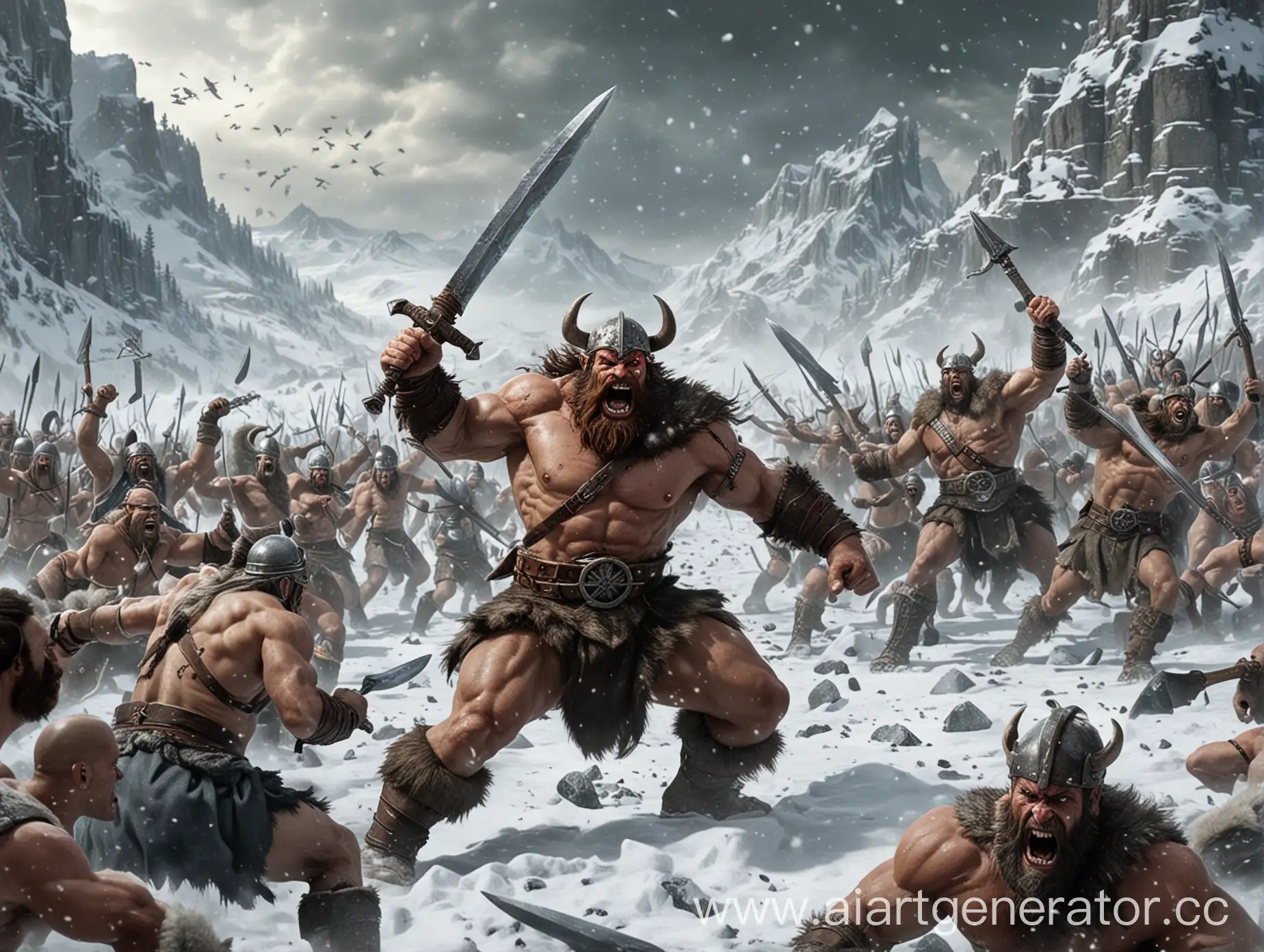 Barbarian-Snow-War-Battle-Fierce-Fighters-Clash-in-Winter-Landscape