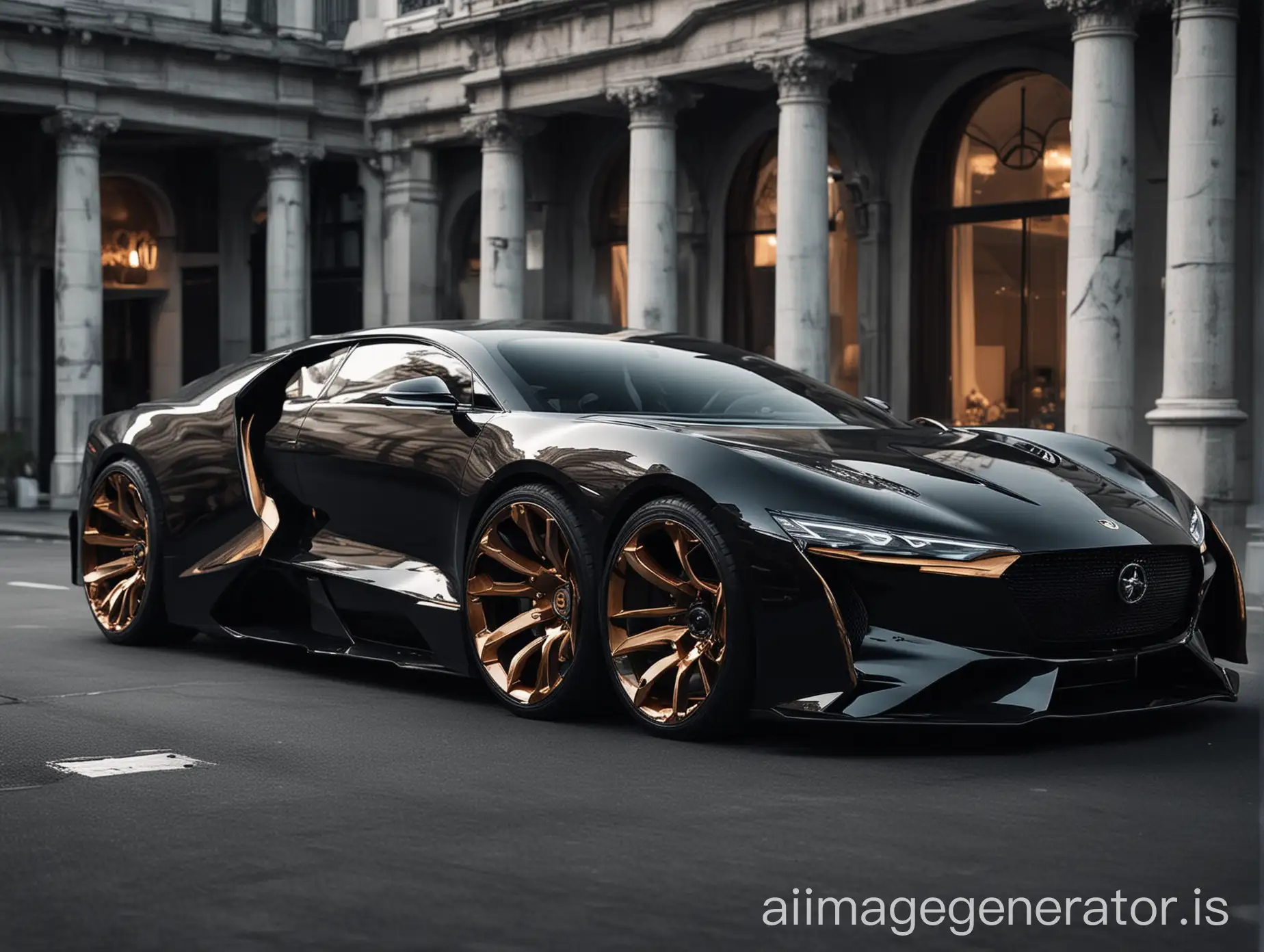 an extreme luxury car in future. from Infront aspect. The car should be black 

