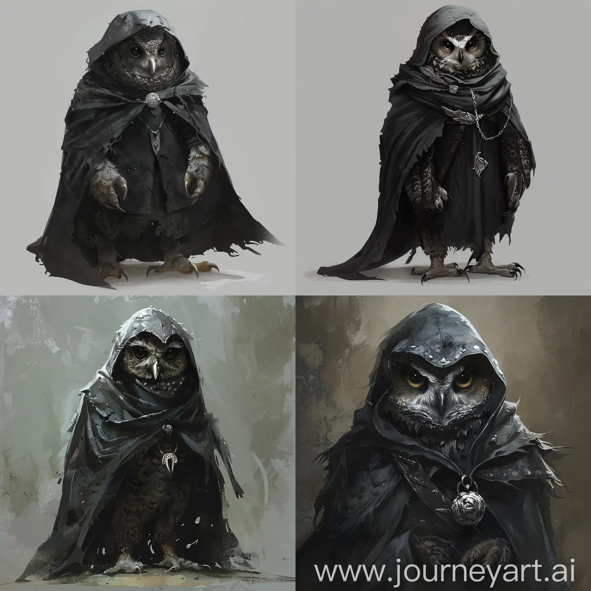 Warlock-Owl-in-Black-Cloak-with-Silver-Details