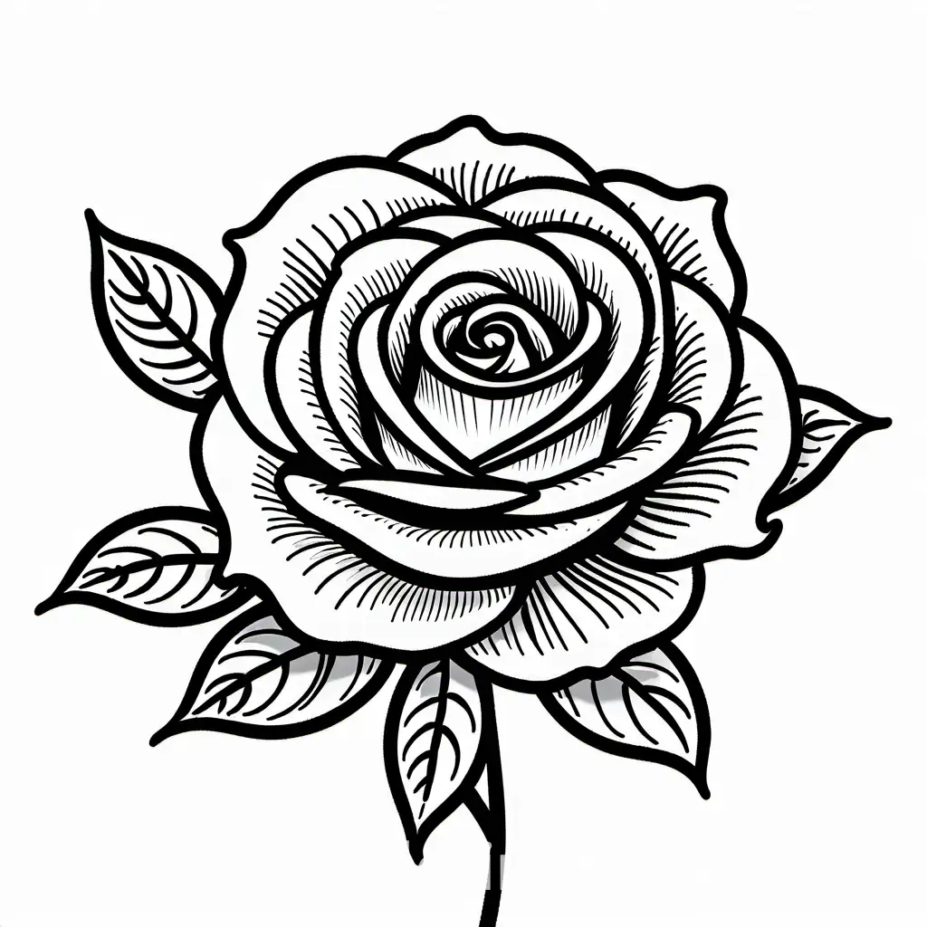 Rose, Coloring Page, black and white, line art, white background, Simplicity, Ample White Space.