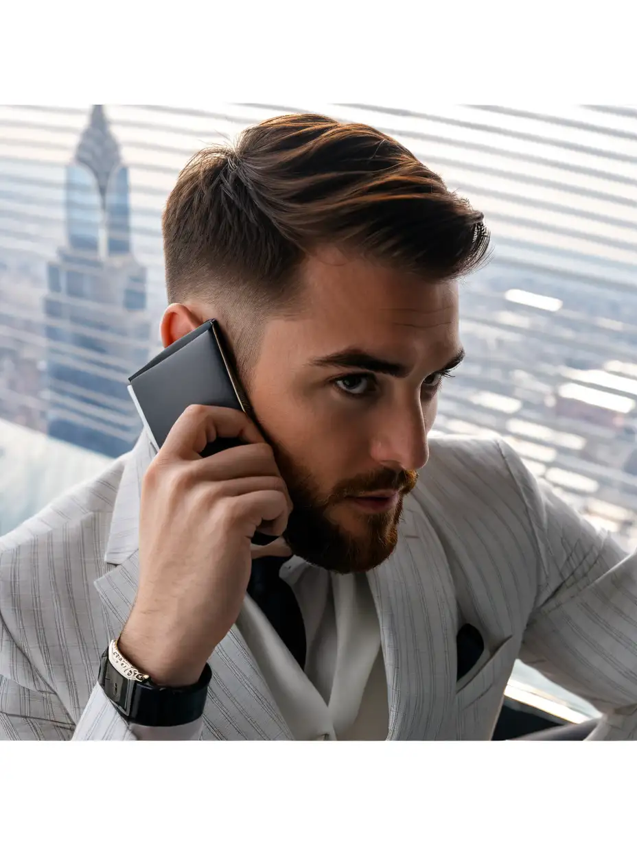 Elegant-Irish-Businessman-in-White-Suit-at-Sunset-Office-Meeting