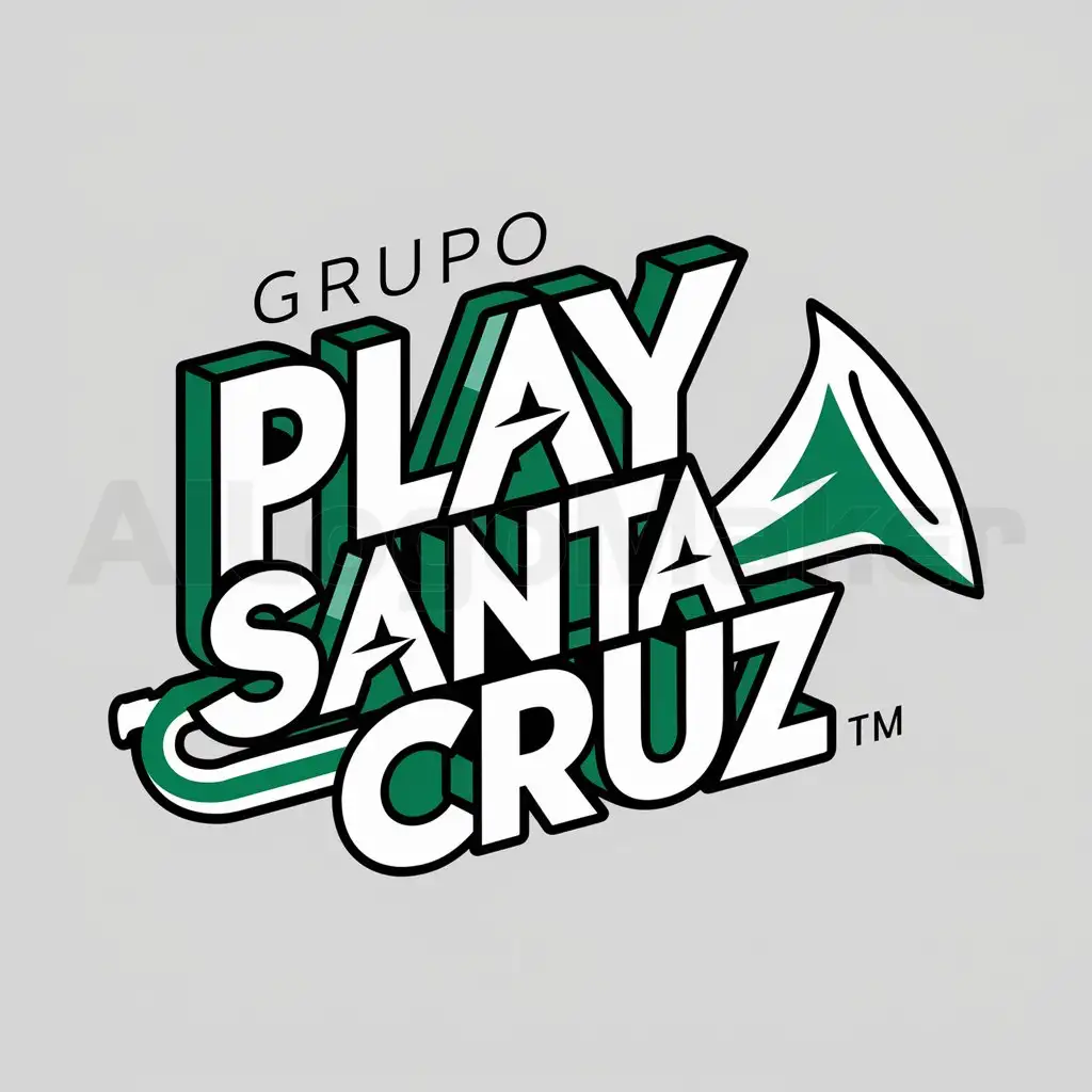 a logo design,with the text "GRUPO PLAY SANTA CRUZ", main symbol:COLOR VERDE Y BLANCO CON TROMPETAS,complex,be used in Entertainment industry,clear background