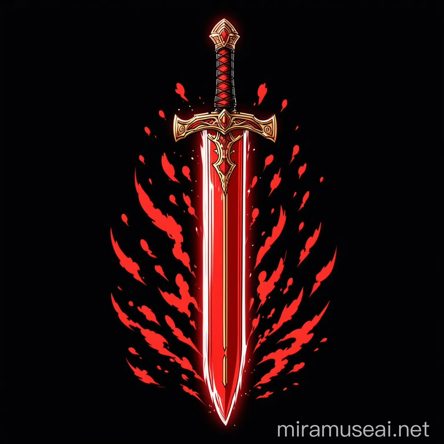 Cartoon Red Magic Sword on Black Background