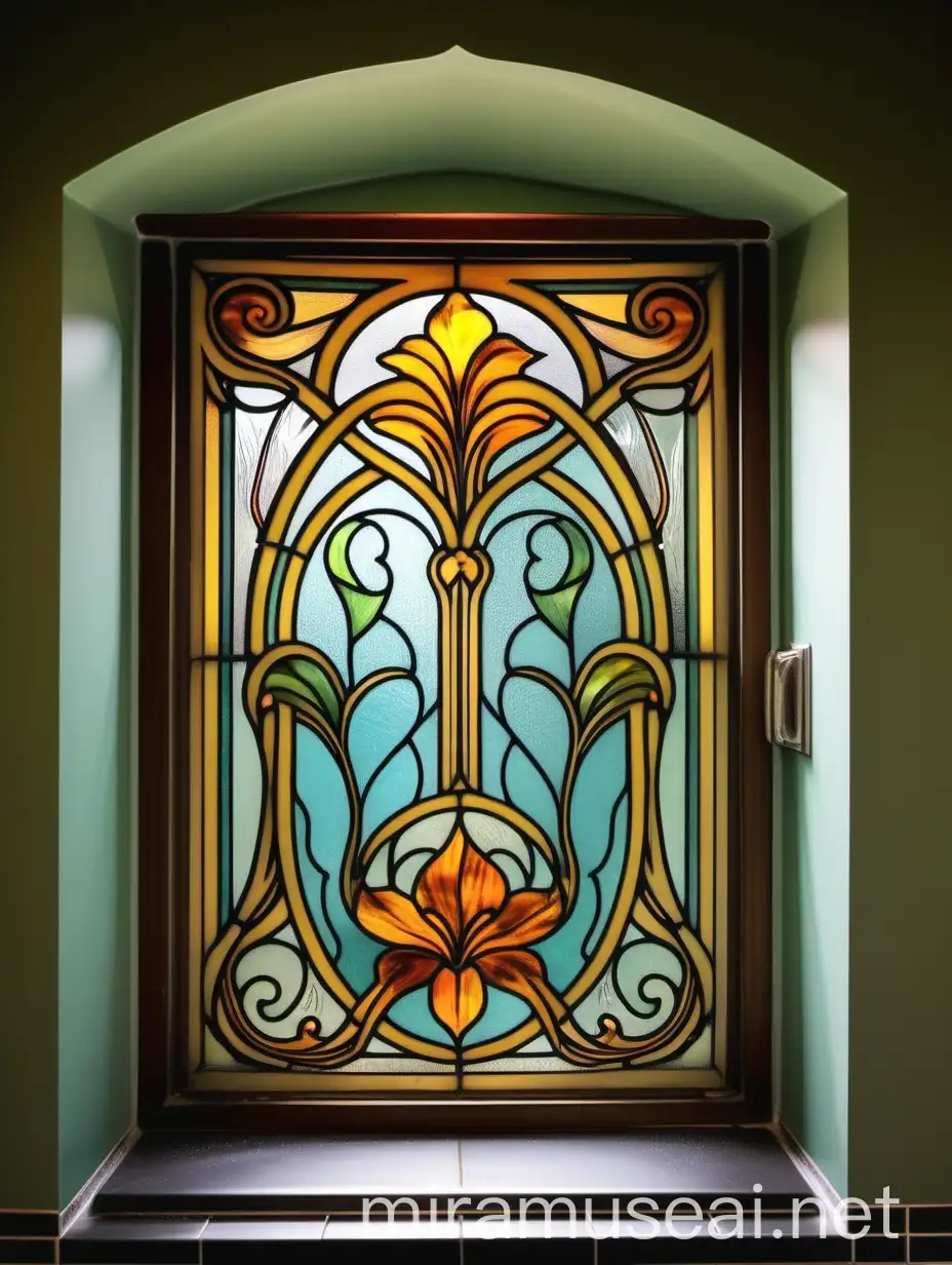 Art Nouveau Style Stained Glass Window in Bathroom