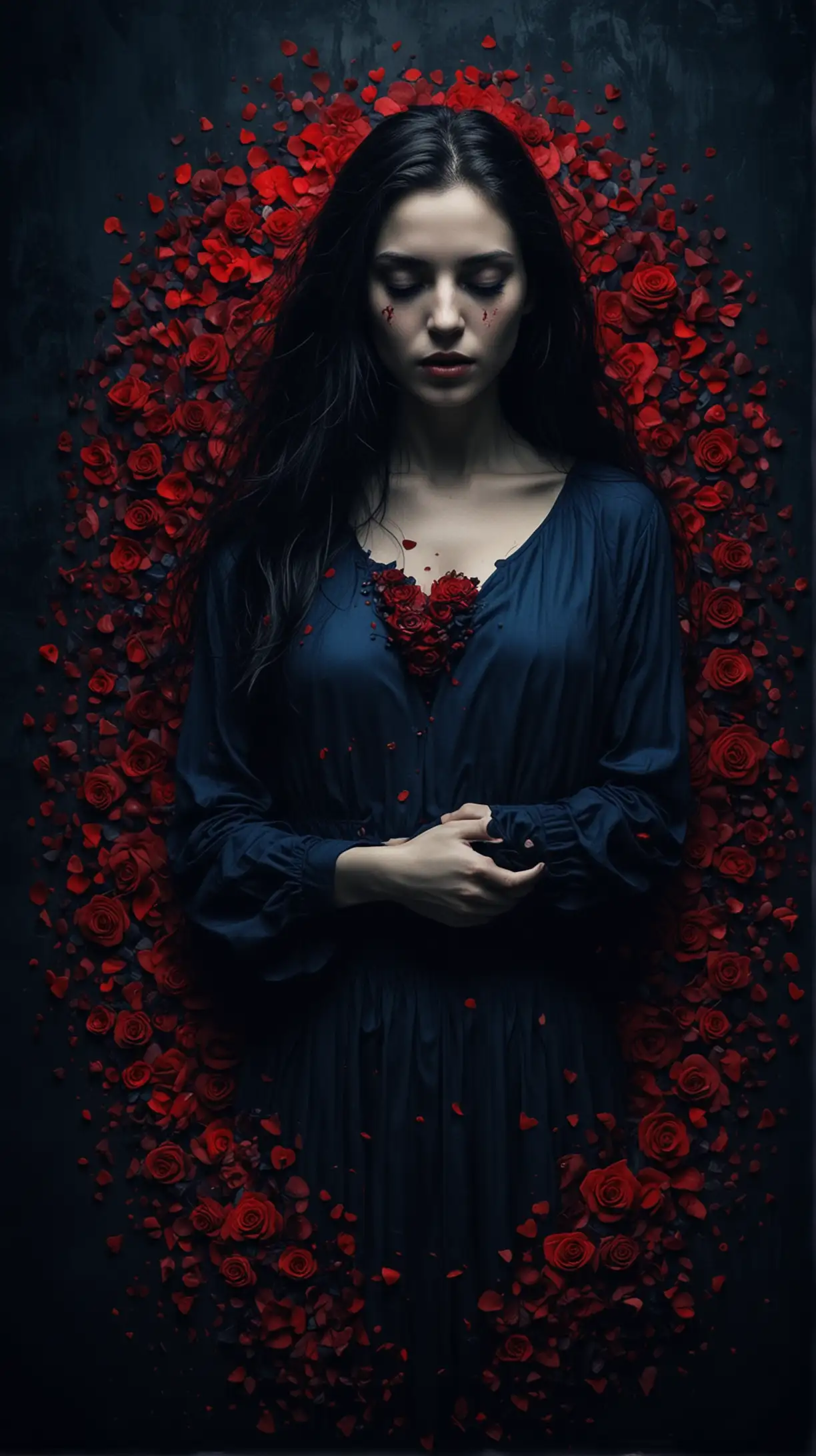 Dark Love Woman Symbolizing Psychology and Manipulation in Red and Dark Blue