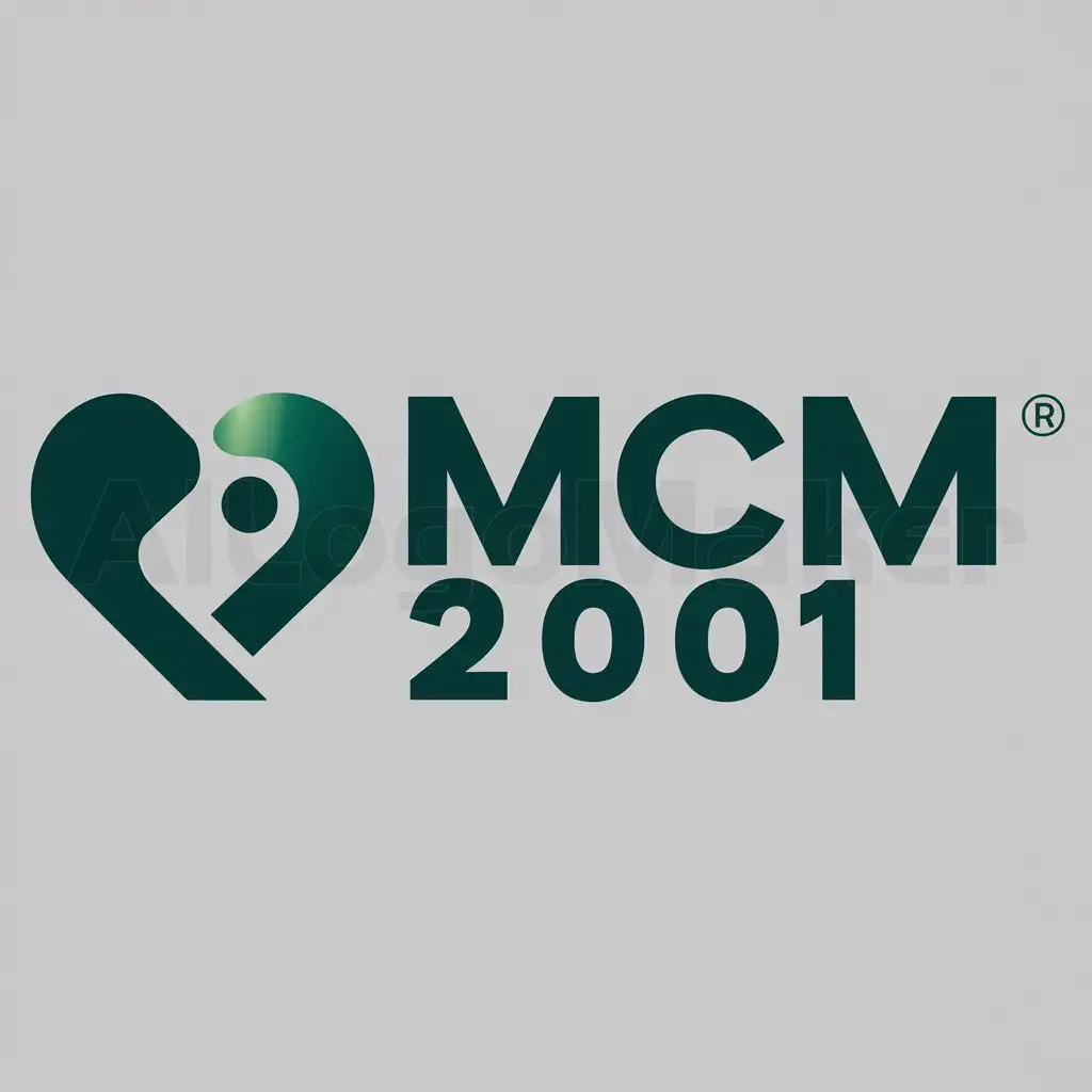 a logo design,with the text "MCM 2001", main symbol:CORAZON Y MADRE O VIRGEN WITH COLOR dark green,Moderate,clear background