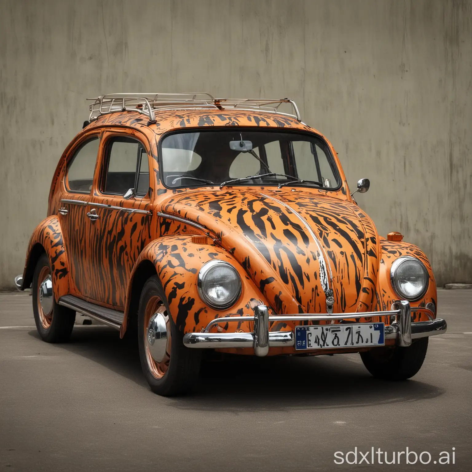 photographic style, Volkswagen Type1 painted like a tiger's coat