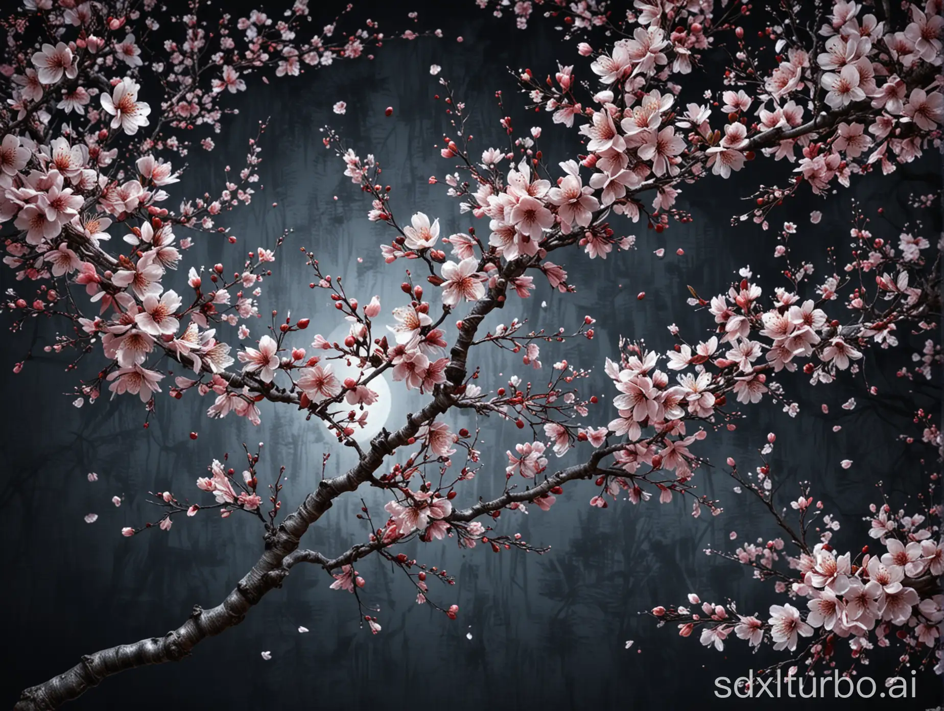 夜の桜..realistic.Masterpiece, exquisitely delicate, appear in the upper right corner, highest quality. There are hundreds of flowers on the hundreds branches