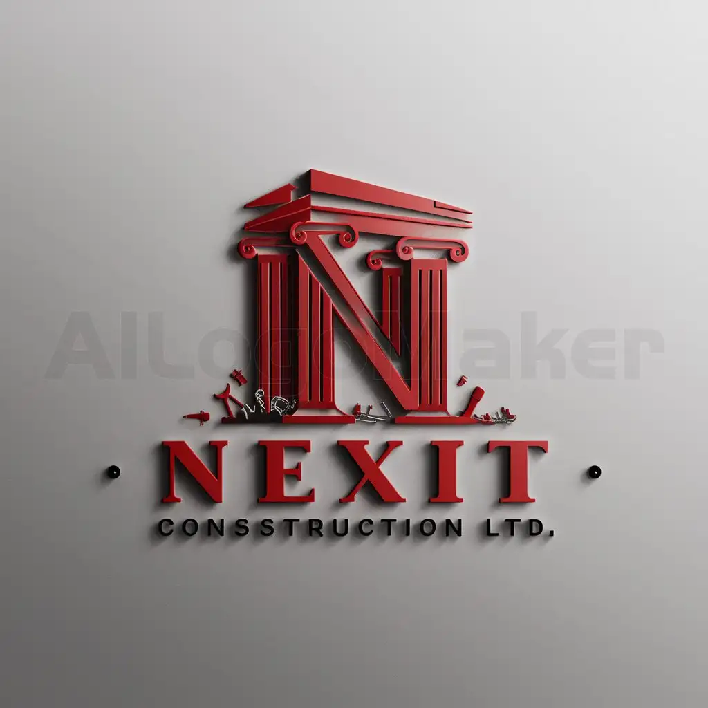 LOGO-Design-for-Nexit-Construction-Ltd-Bold-Red-Pillars-with-Subtle-Construction-Tools-Accents