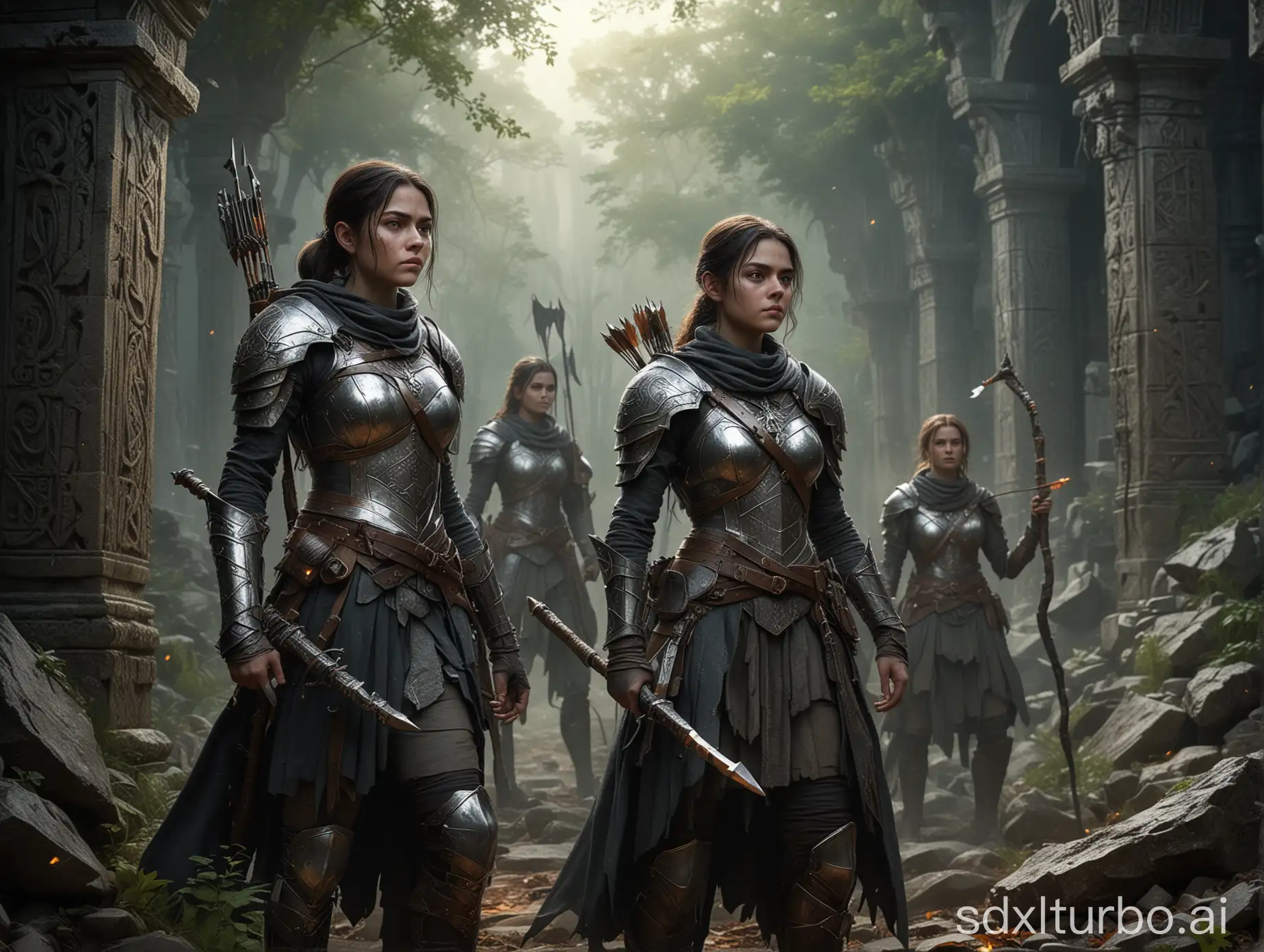 Courageous-Warriors-Exploring-Ancient-Temple-Ruins-Arya-and-Companions-Confronting-Dark-Forces-of-Selen