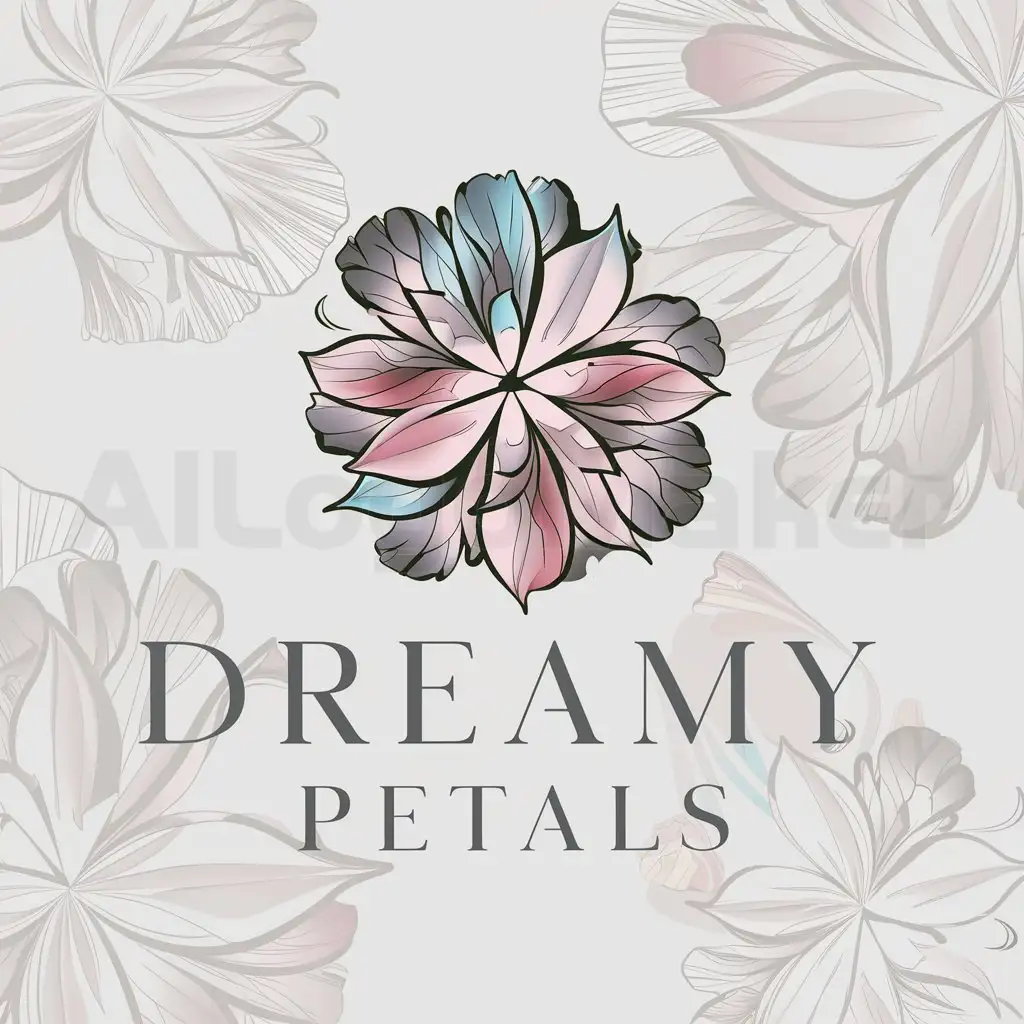 a logo design,with the text "Dreamy Petals", main symbol:flores y petalos,complex,clear background