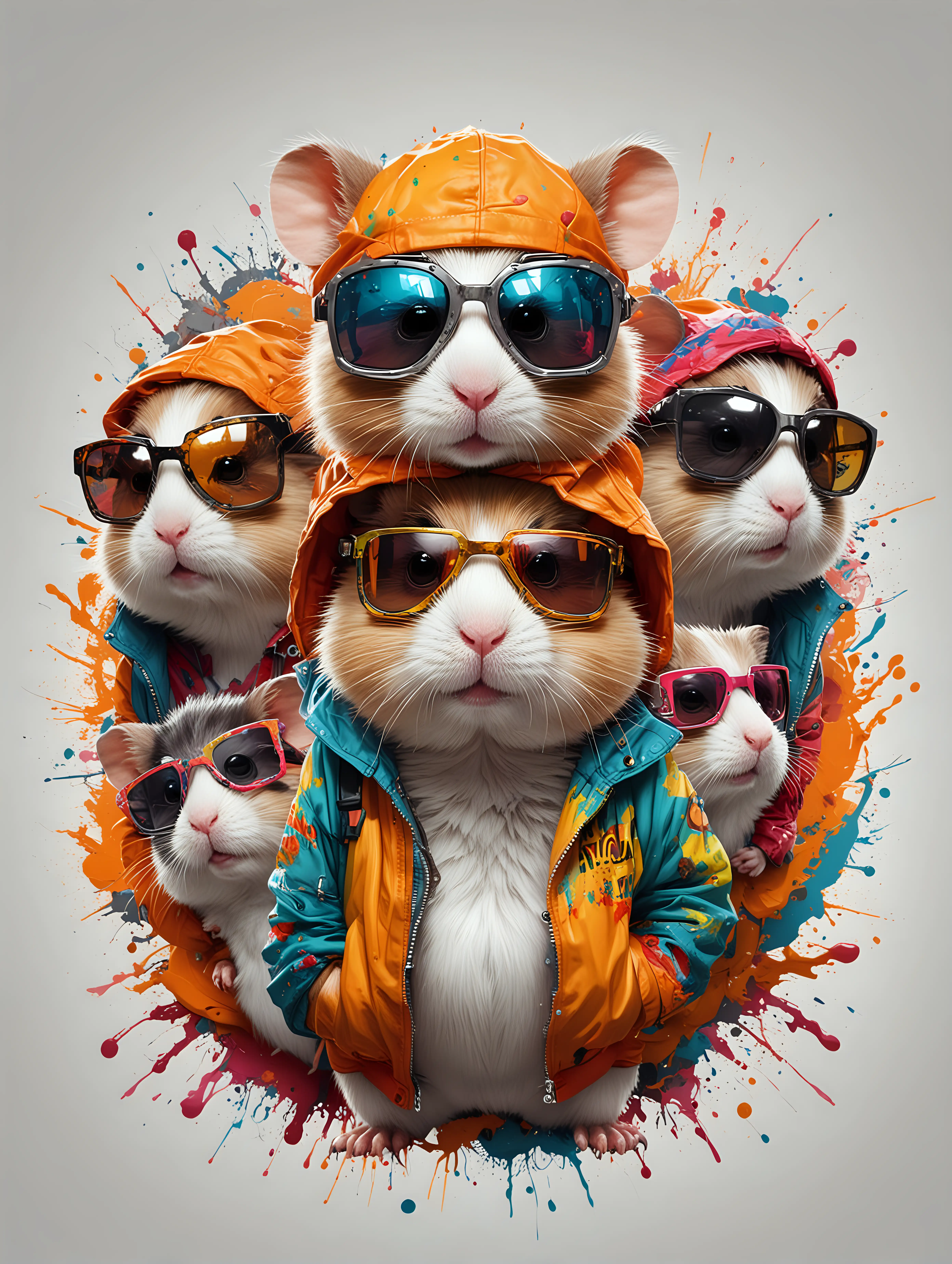 Colorful Graffiti Cartoon of a Hip Hop Hamster Family in a Luxury Setting