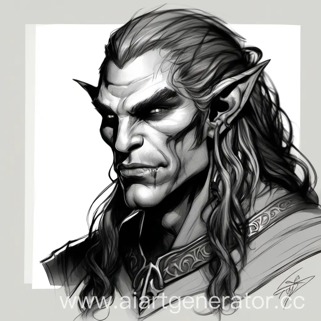 Sketch-of-an-Elf-Guy-with-Long-Wavy-Hair-and-Orclike-Features