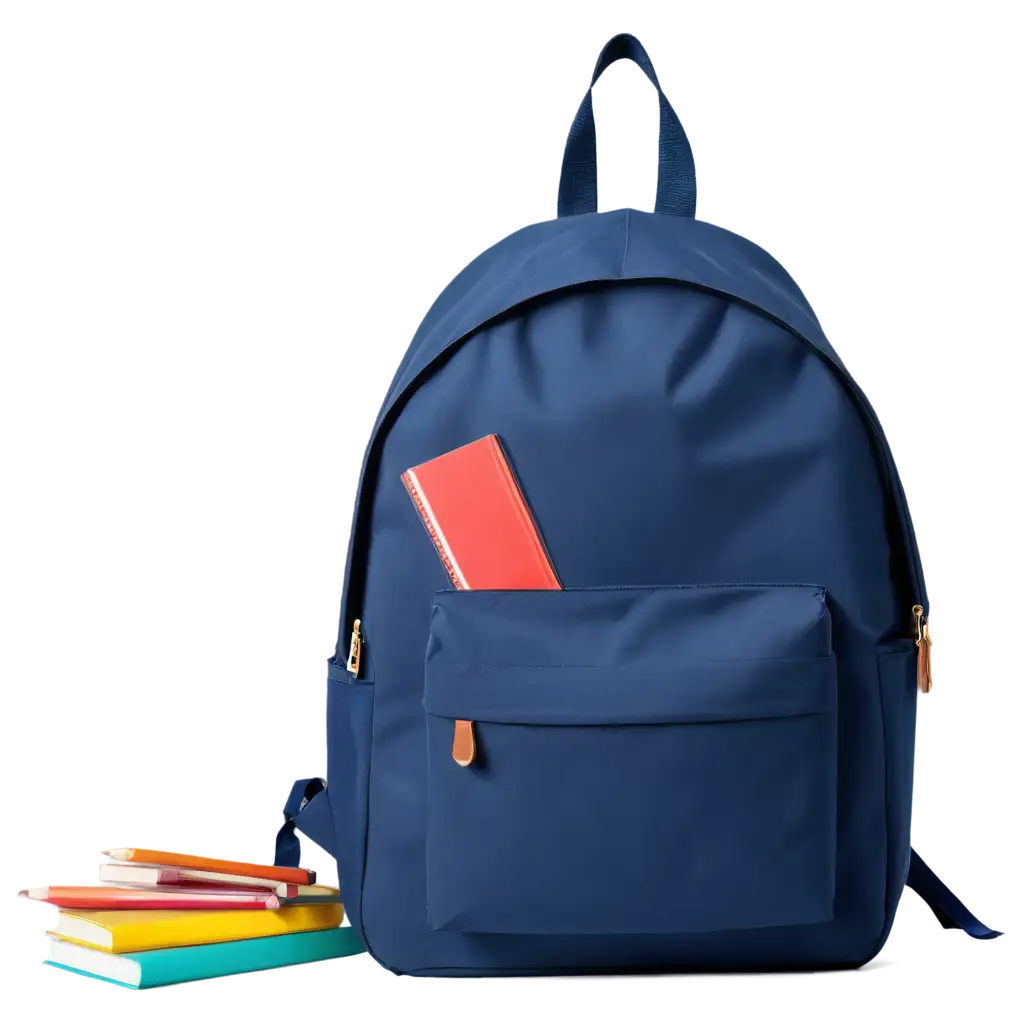 /imagine: A neatly arranged school bag with colorful textbooks and stationery against a crisp white background. 8k, --ar 16:9 --v 6.0